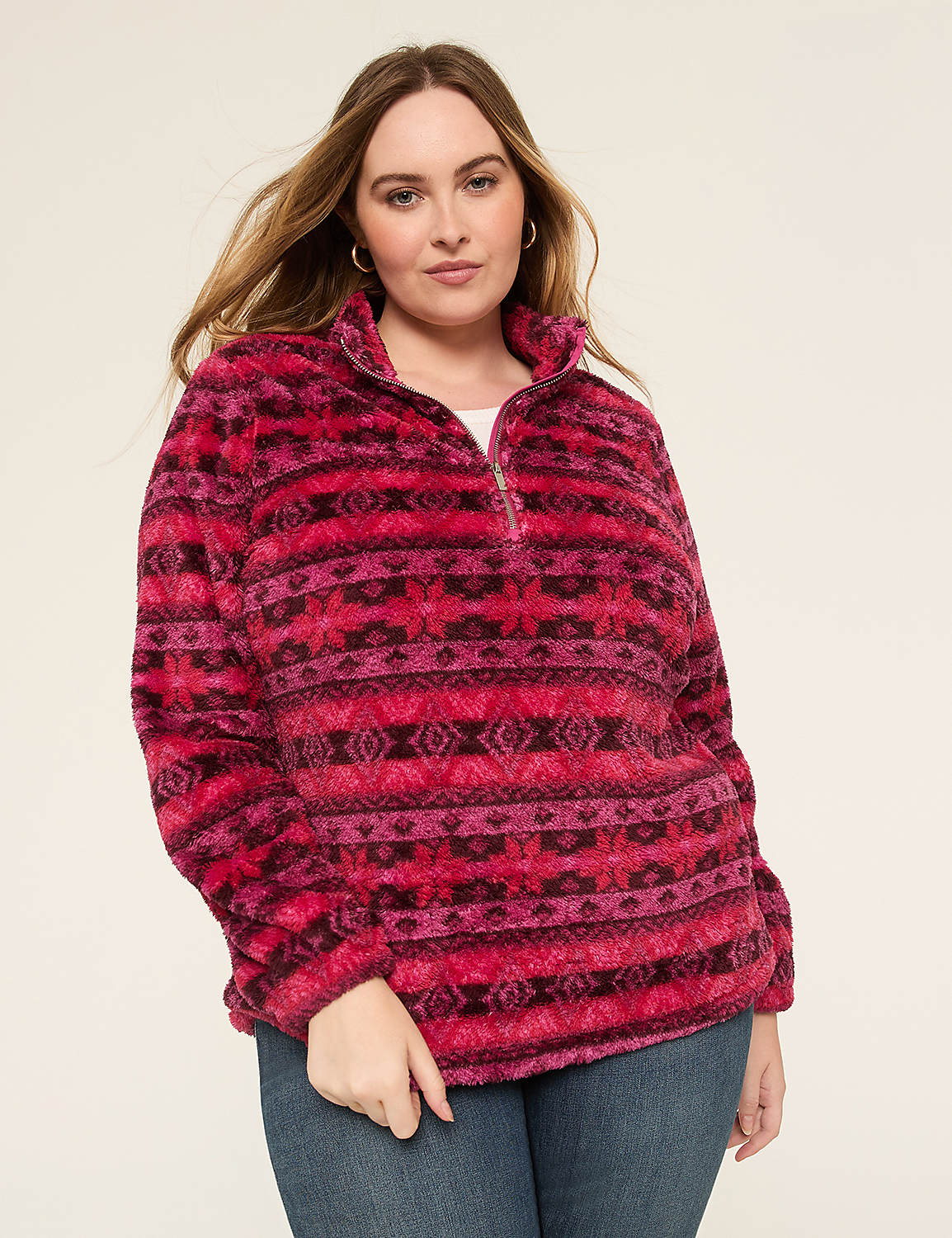 Half-Zip Sherpa Mock-Neck Top Product Image 1