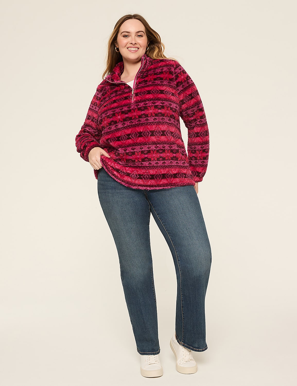 Half-Zip Sherpa Mock-Neck Top Product Image 3
