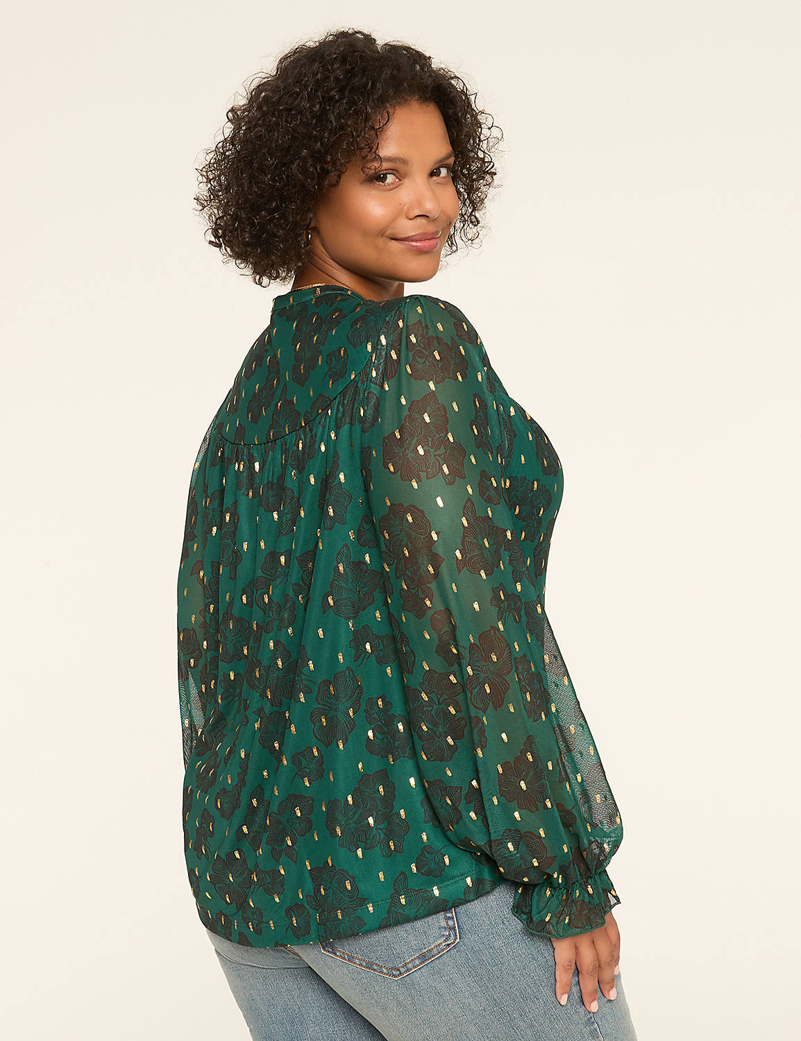 Swing Shimmer Foiled Mesh Tie-Neck Top Product Image 2