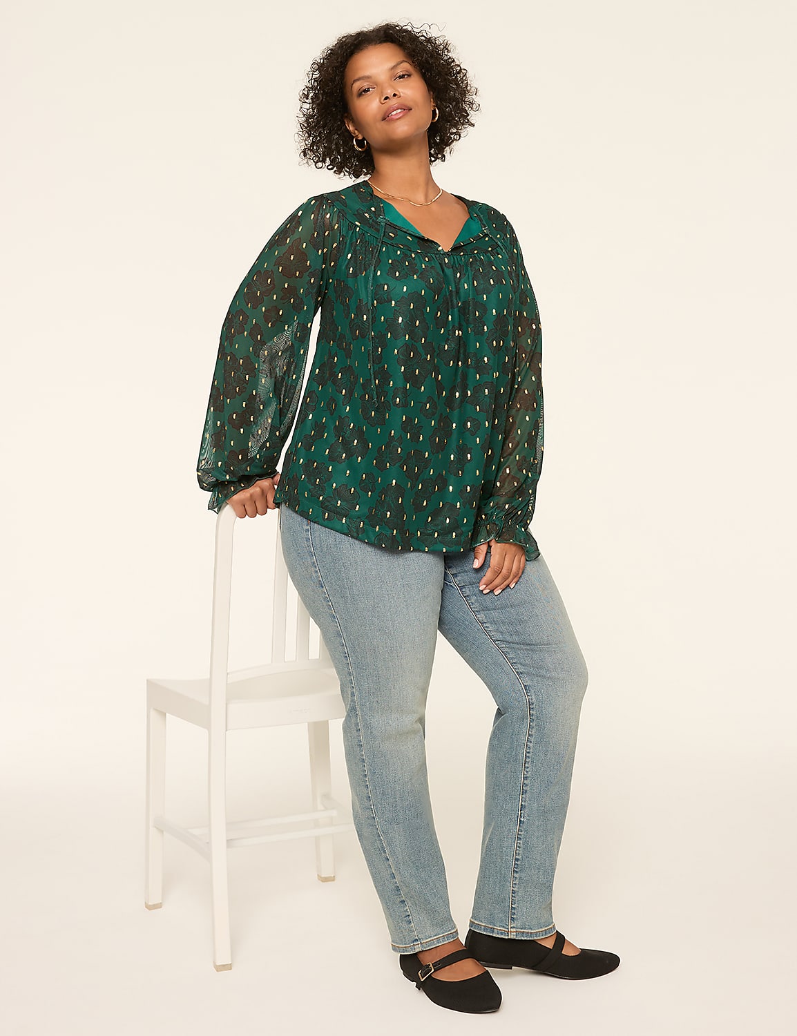 Swing Shimmer Foiled Mesh Tie-Neck Top Product Image 3