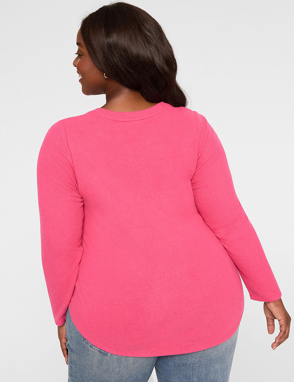 Rib-Sleeve Curved-Hem Top Product Image 2