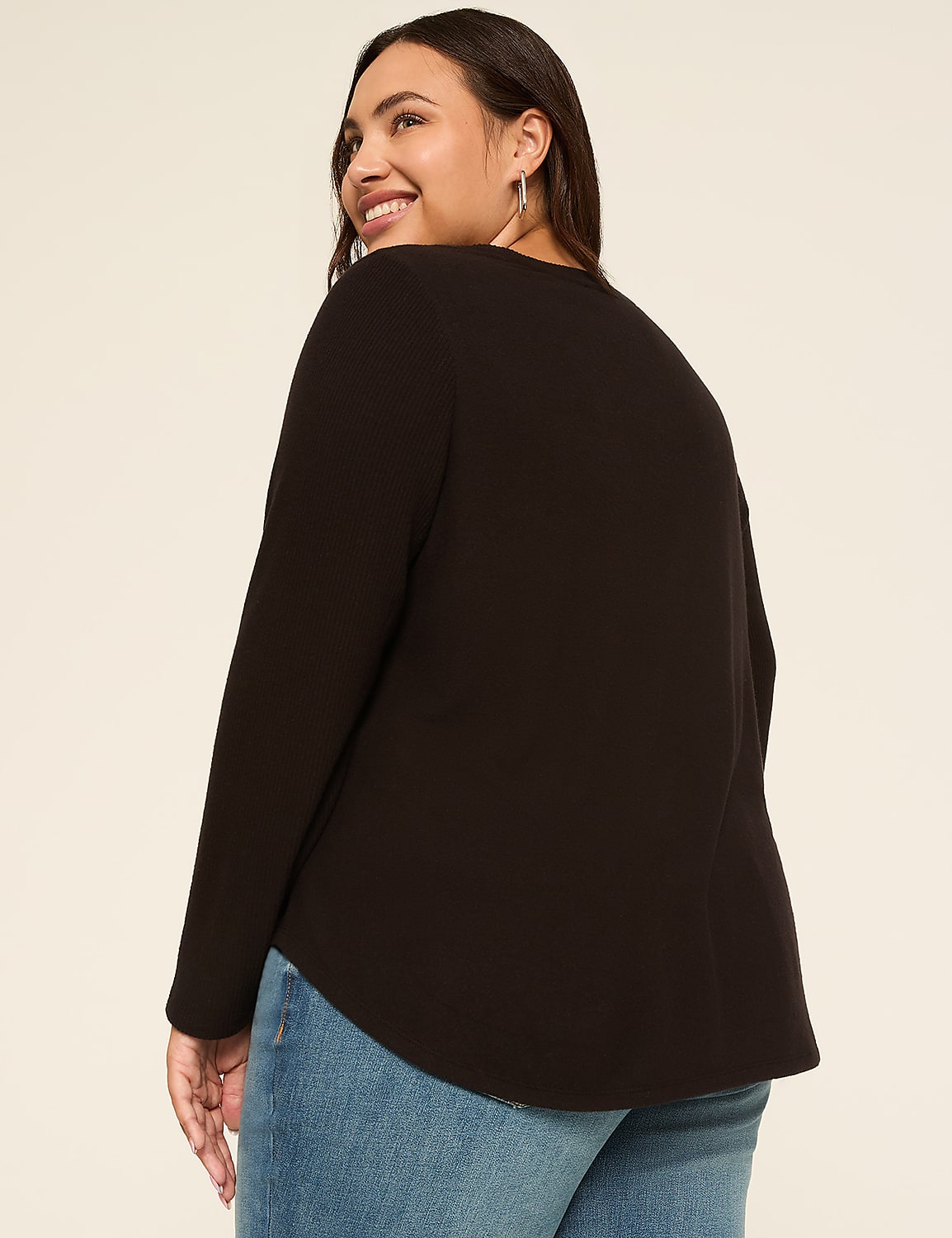 Rib-Sleeve Curved-Hem Top Product Image 2