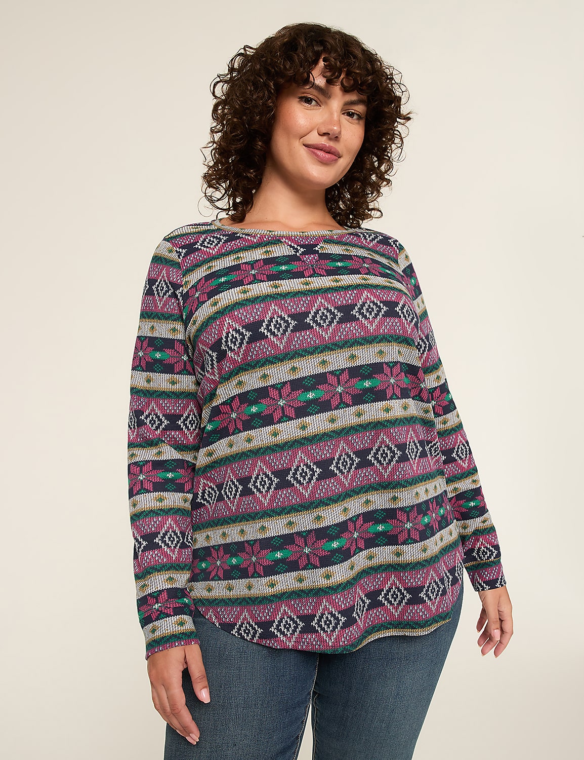 Waffle Knit Curved-Hem Tunic Product Image 1