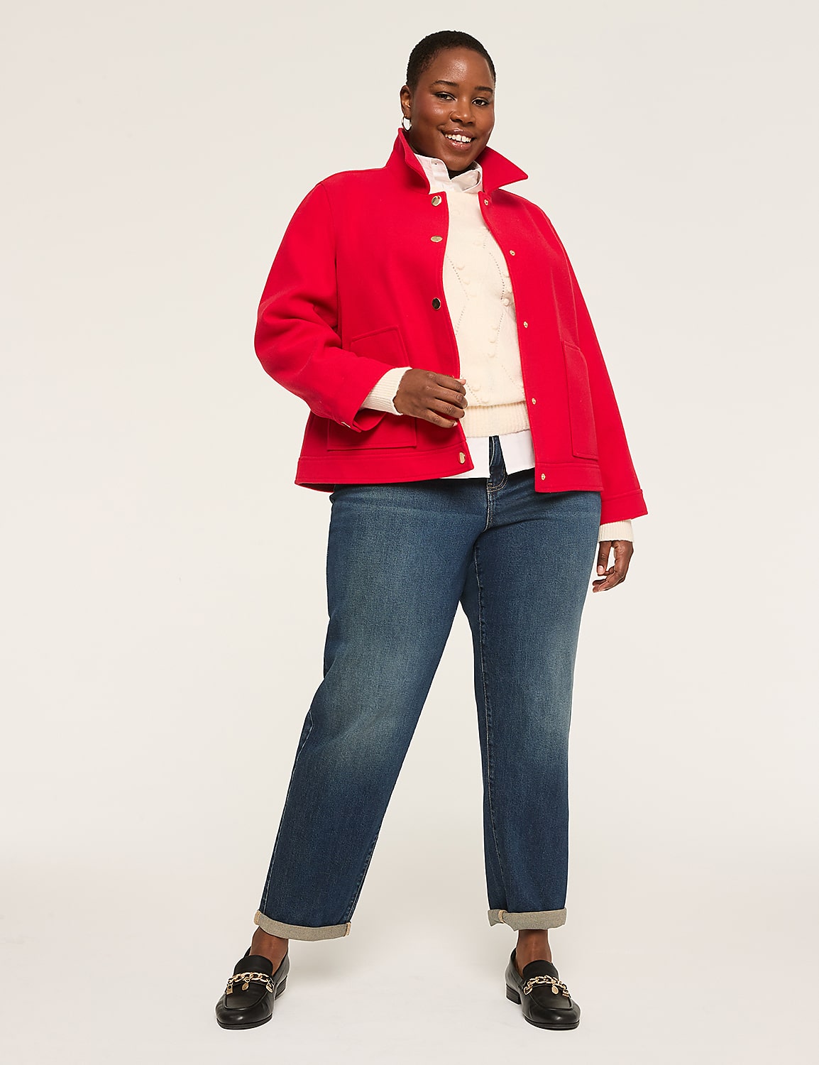 Snap-Button Collared Short Jacket Product Image 3