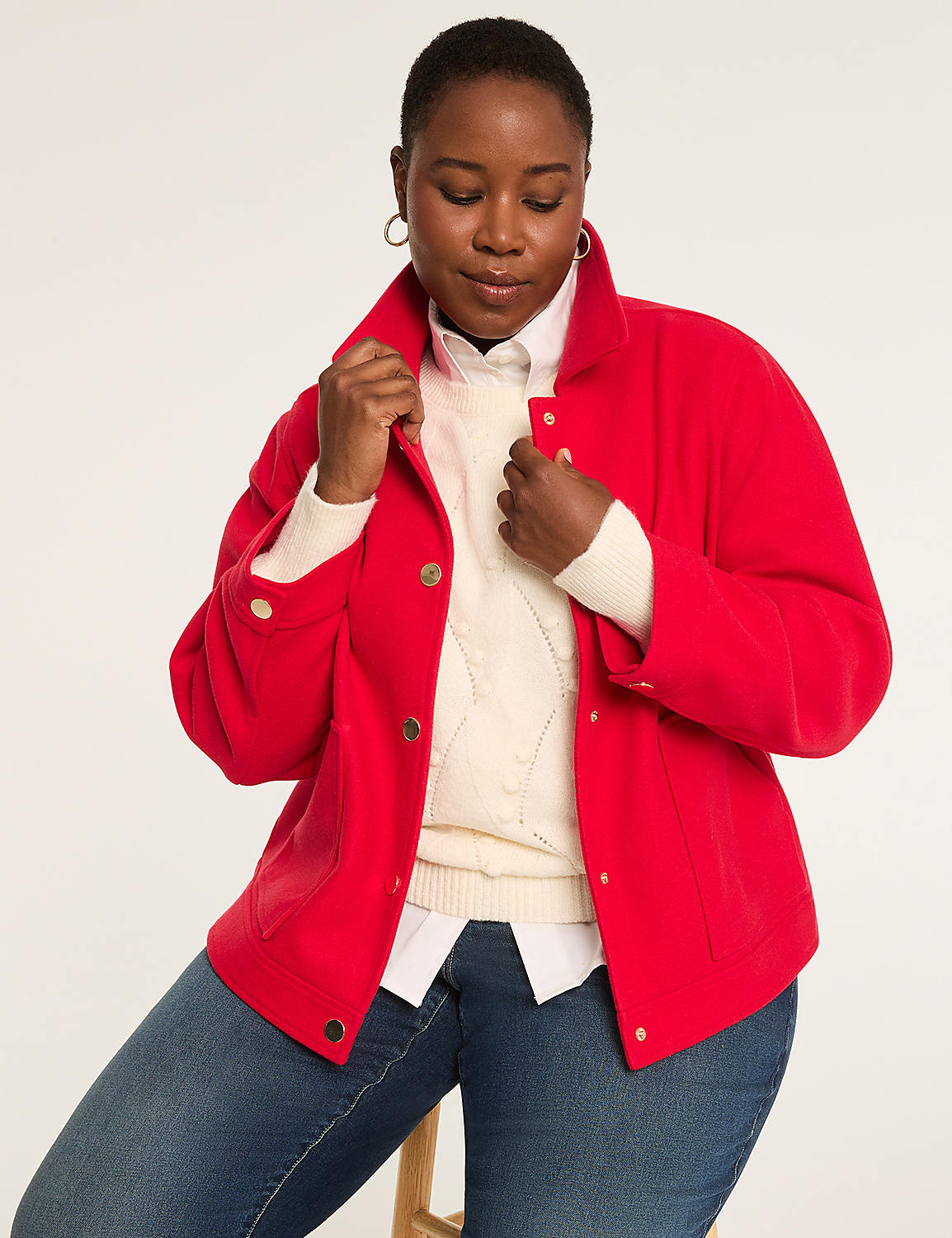 Snap-Button Collared Short Jacket Product Image 1