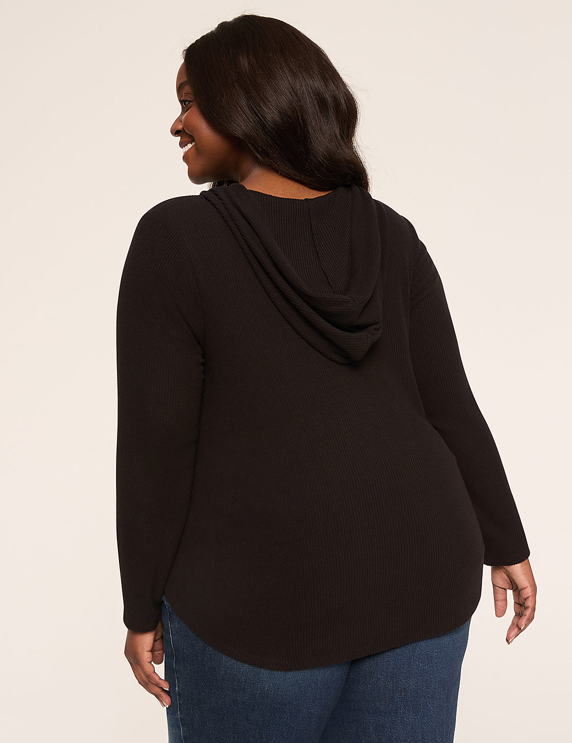 Notch-Neck Curved-Hem Hoodie Top - thumbnail 2