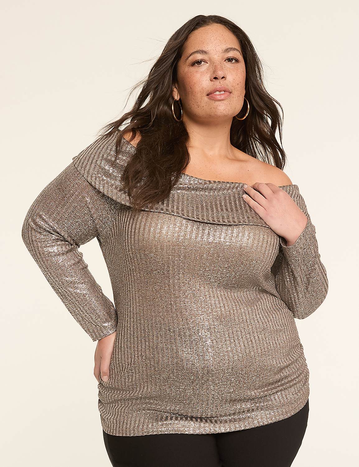 Shimmer Knit Off-The-Shoulder Cozy Top Product Image 1