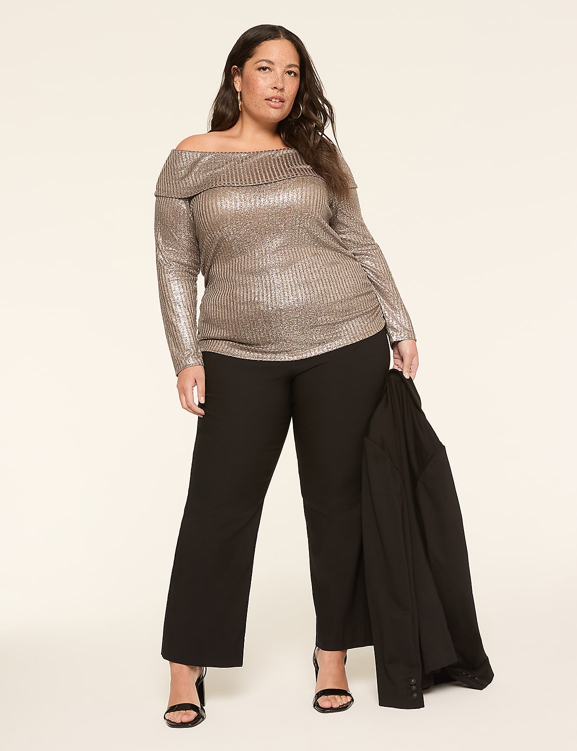 Shimmer Knit Off-The-Shoulder Cozy Top Product Image 3