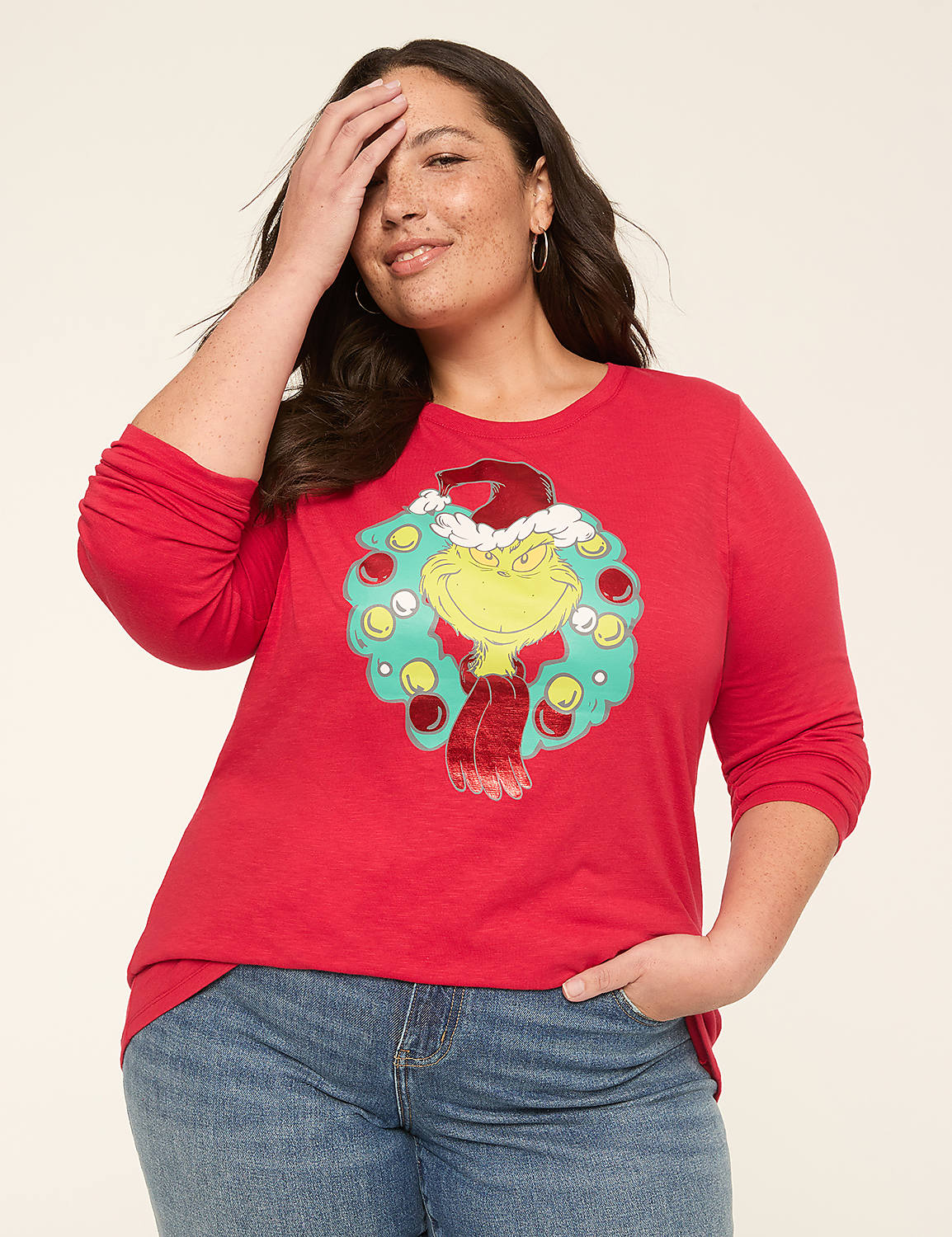 Grinch Wreath Long-Sleeve Graphic Tee Product Image 1