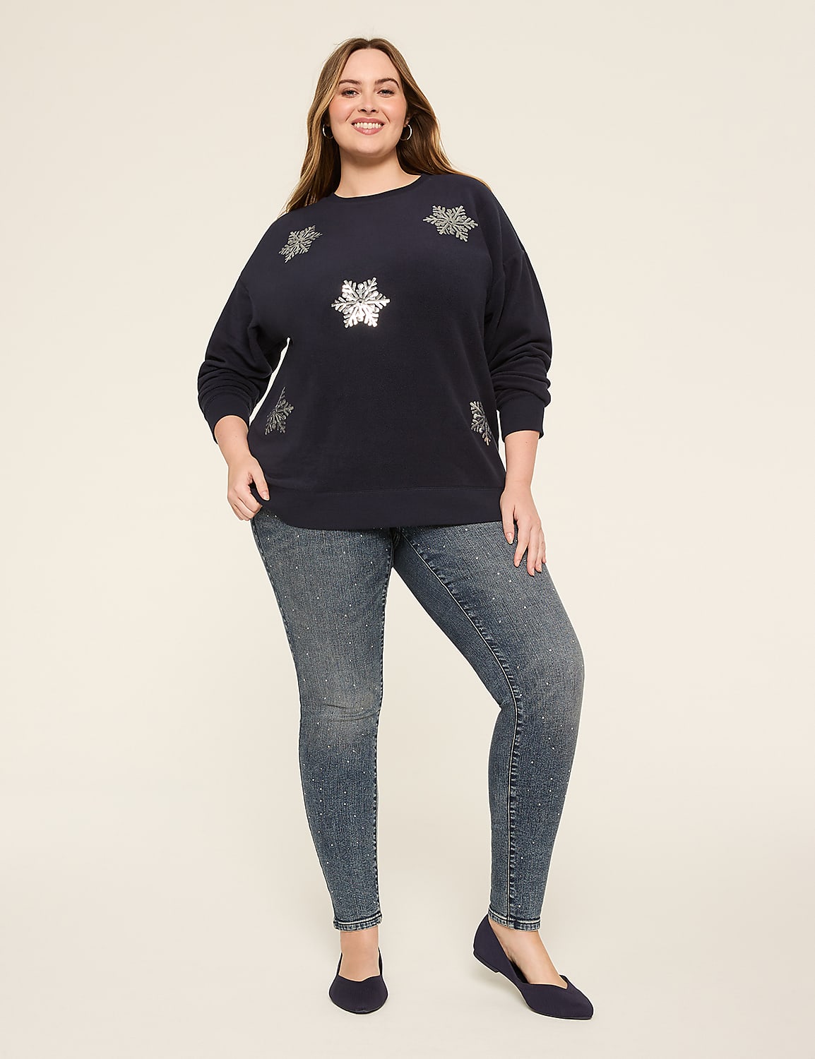 Sequin Snowflake Graphic Sweatshirt Product Image 3
