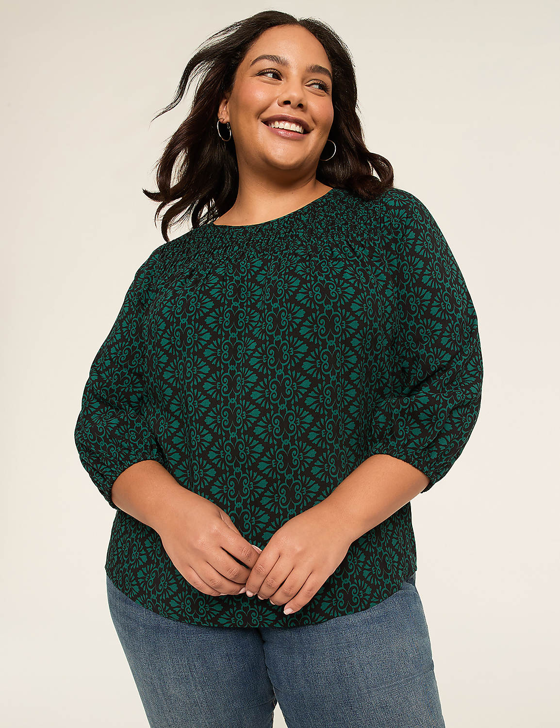 3/4-Sleeve Boatneck Popover Top Product Image 1