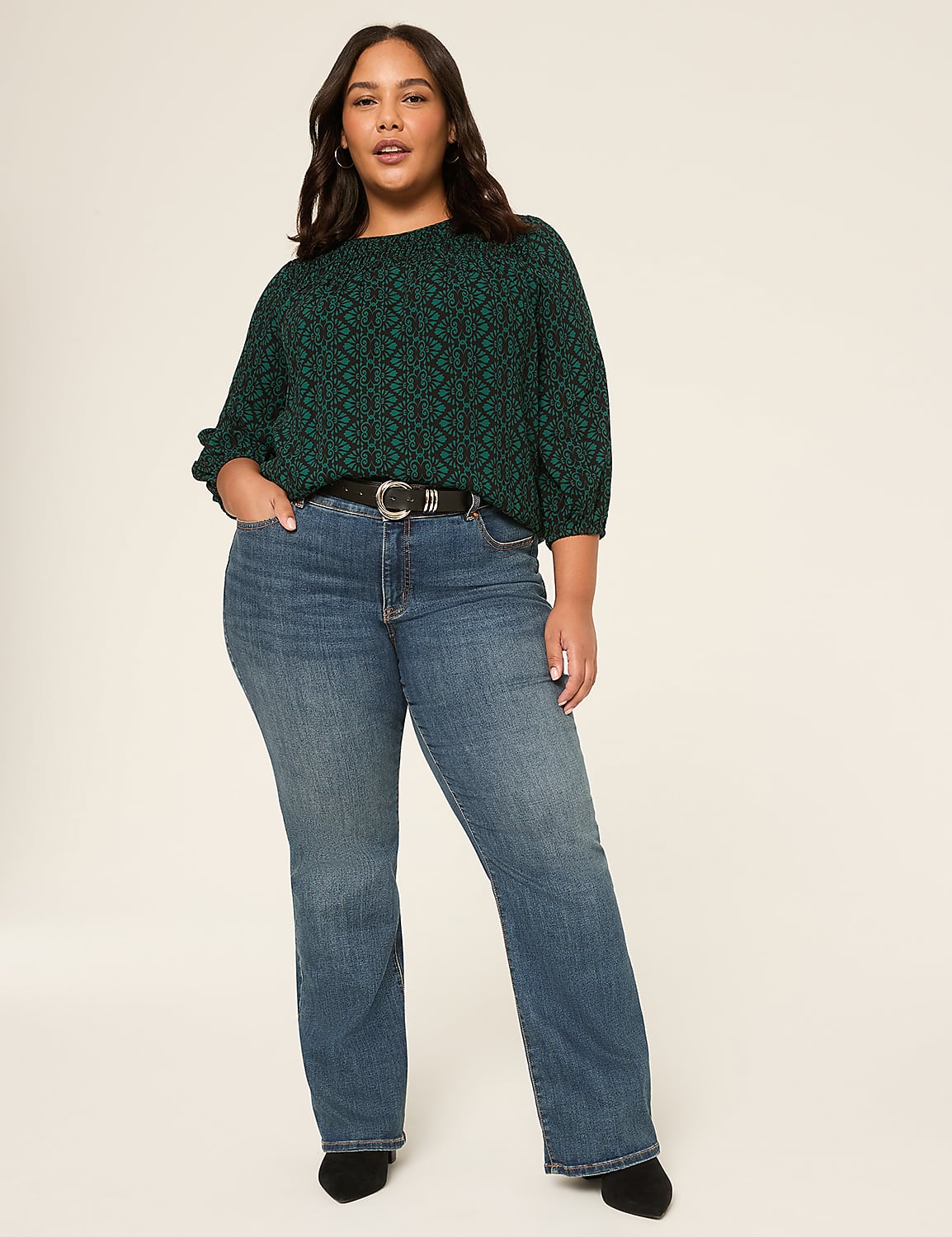 3/4-Sleeve Boatneck Popover Top Product Image 3
