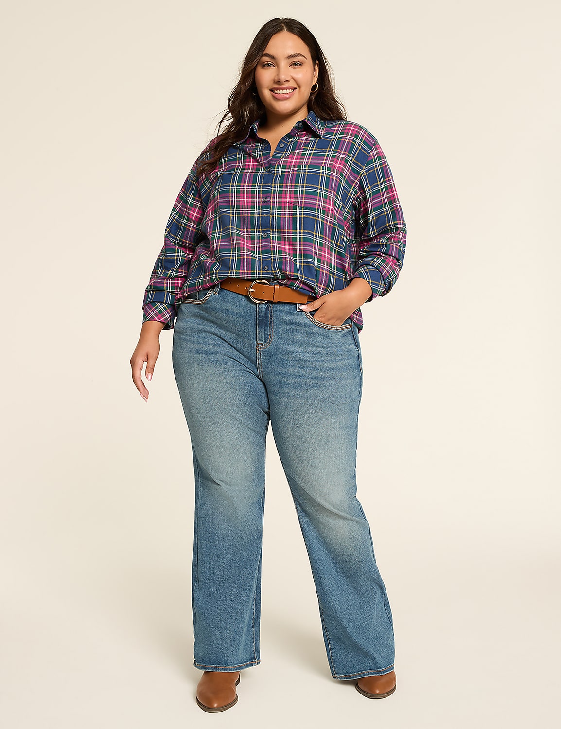 Metallic-Shimmer Button-Down Plaid Top Product Image 3