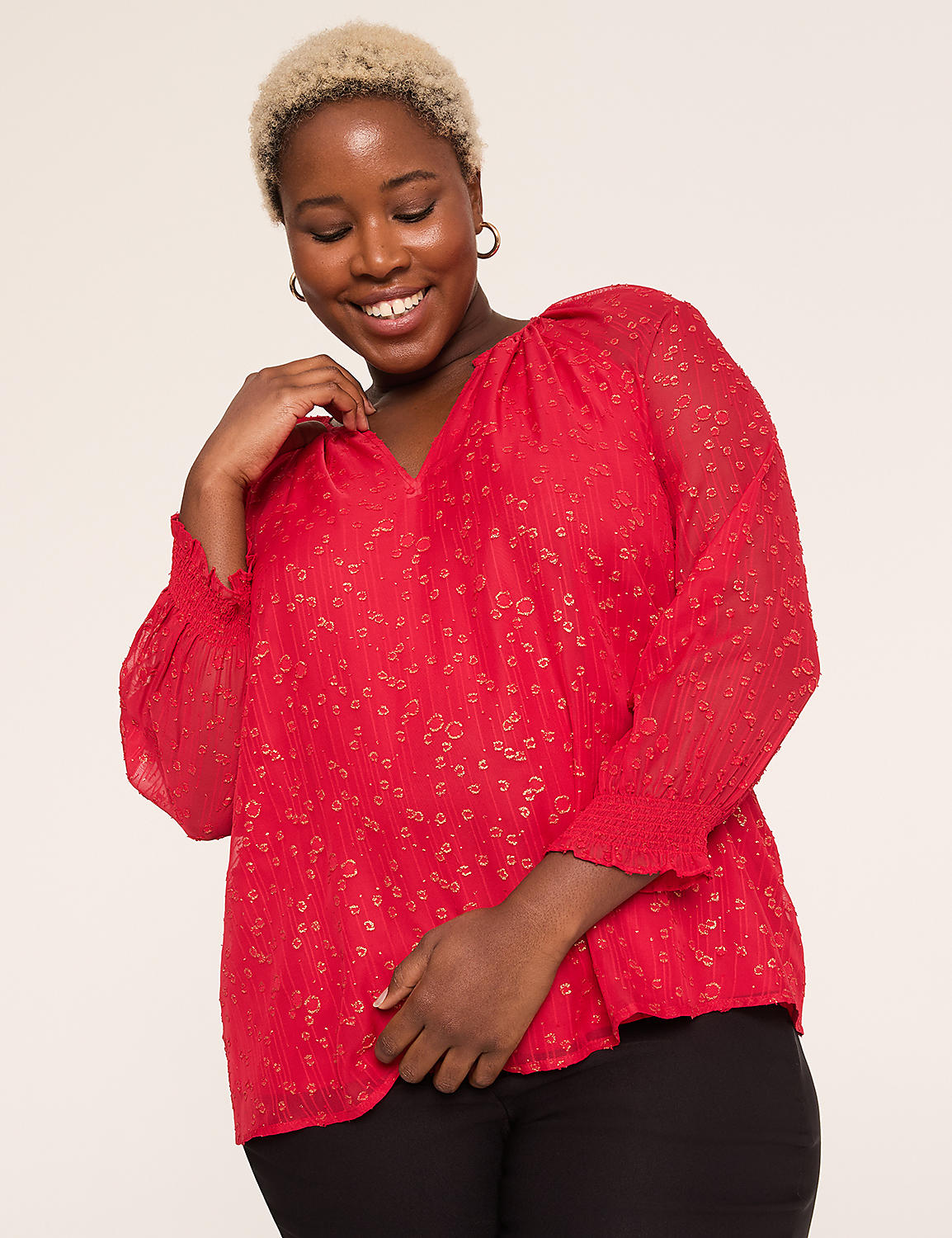 Swing Metallic Split-Neck Popover Blouse Product Image 1
