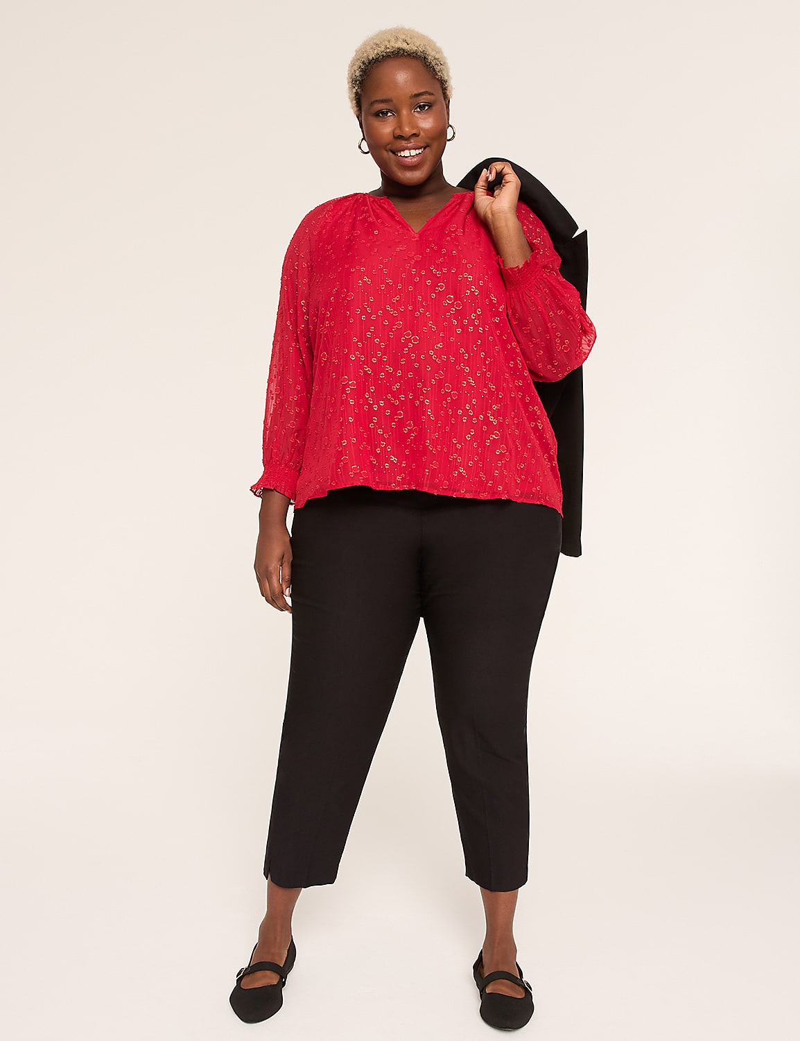 Swing Metallic Split-Neck Popover Blouse Product Image 3