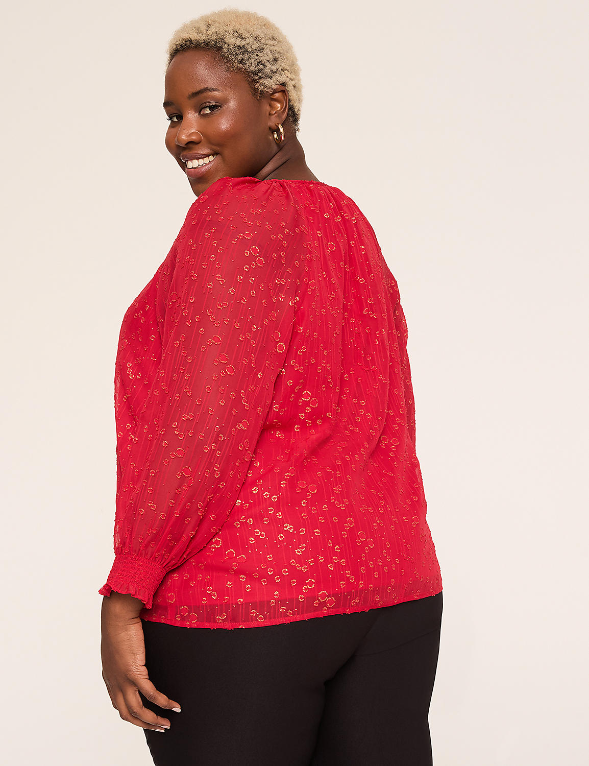 Swing Metallic Split-Neck Popover Blouse Product Image 2