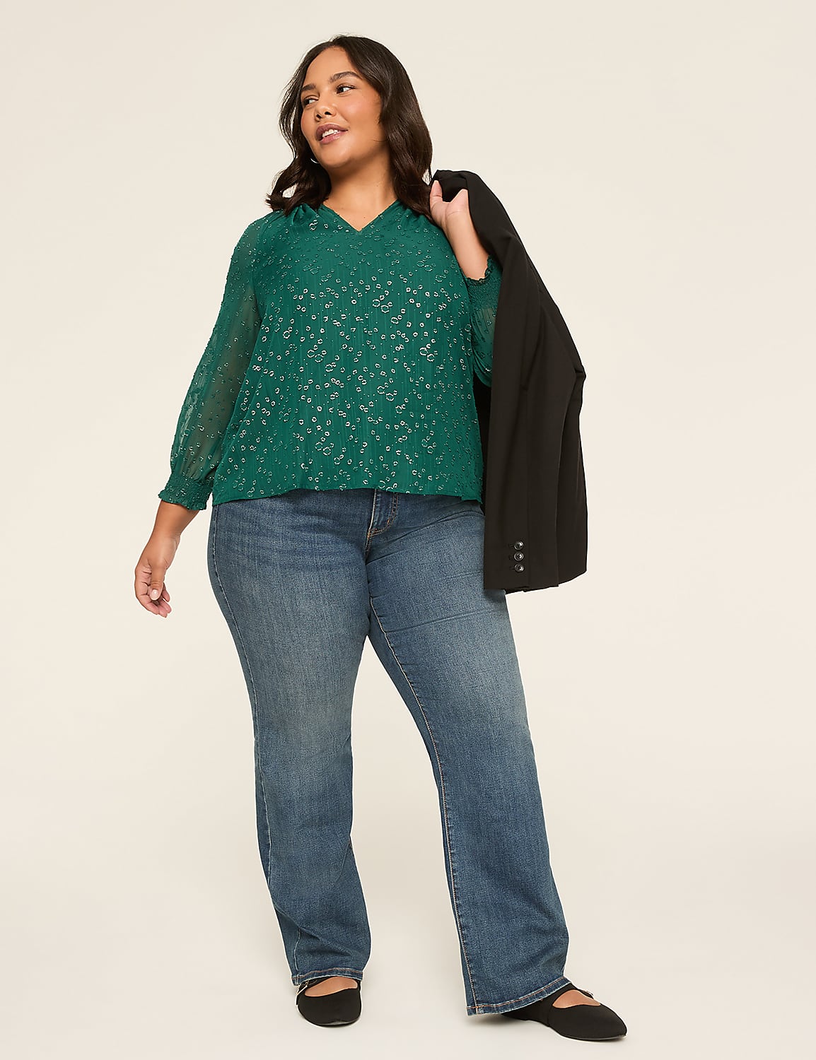 Swing Metallic Split-Neck Popover Blouse Product Image 3