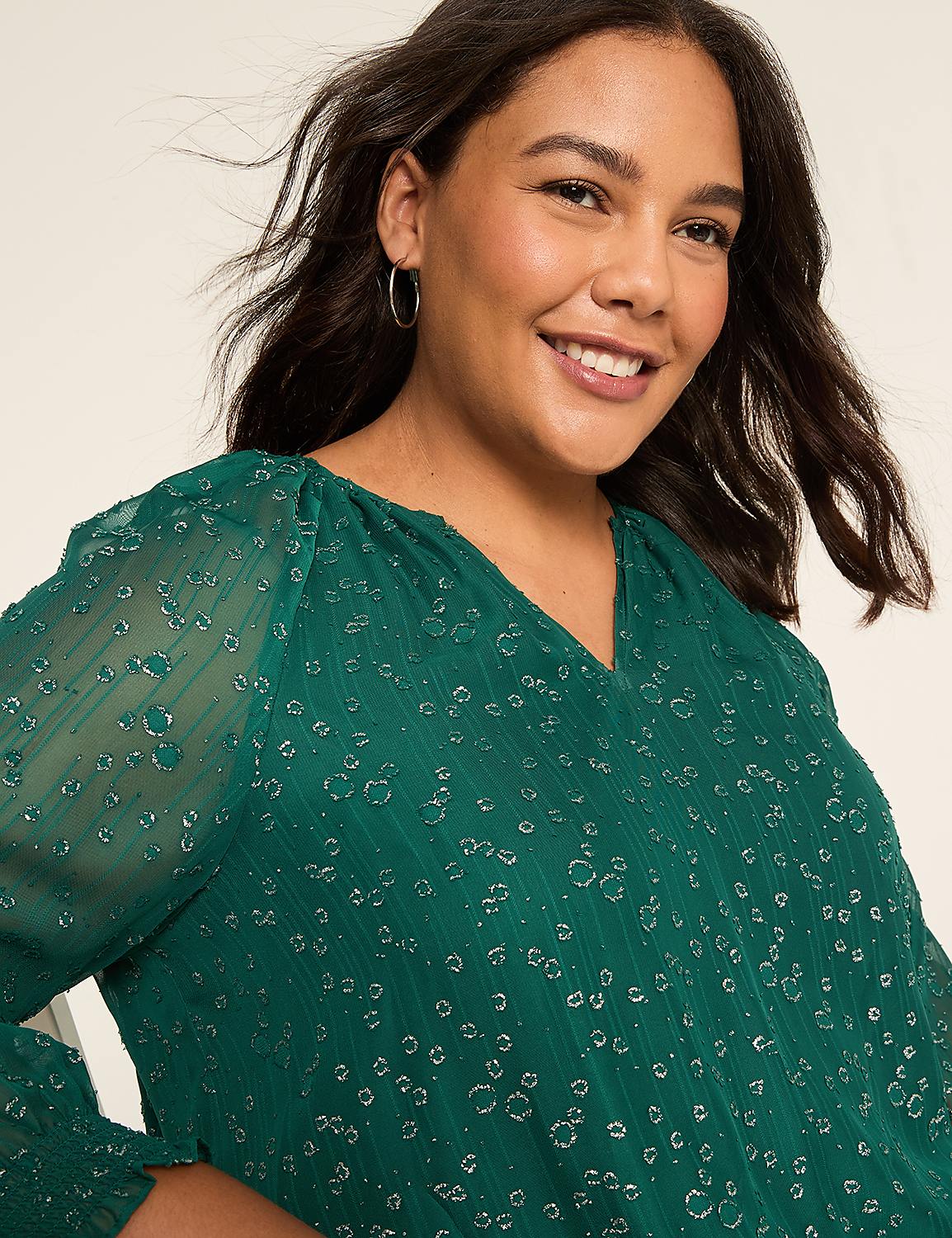 Swing Metallic Split-Neck Popover Blouse Product Image 4