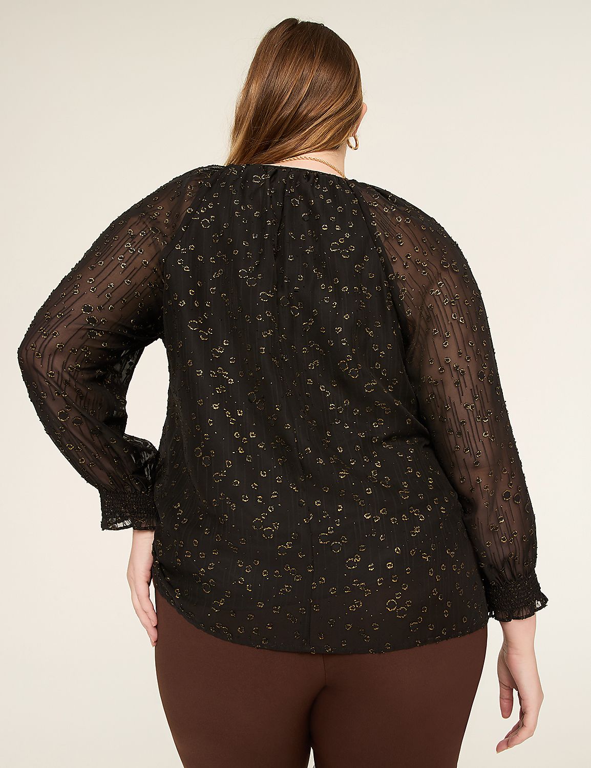 Swing Metallic Split-Neck Popover Blouse Product Image 2