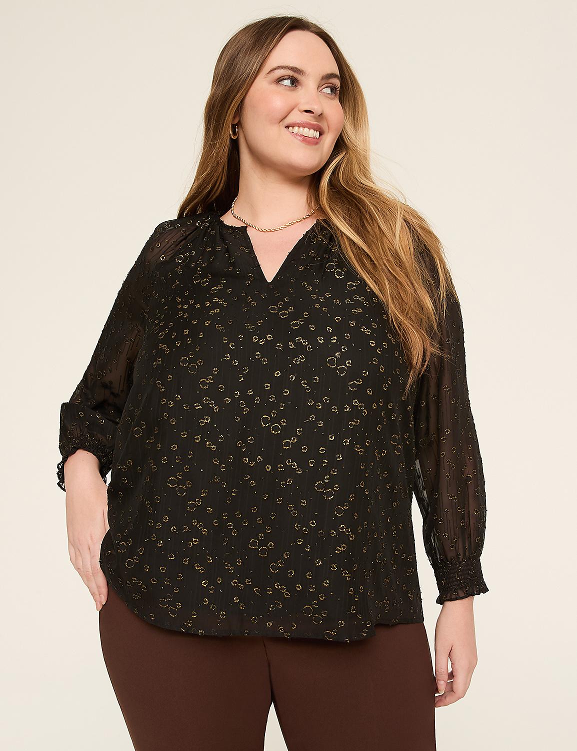 Swing Metallic Split-Neck Popover Blouse Product Image 1