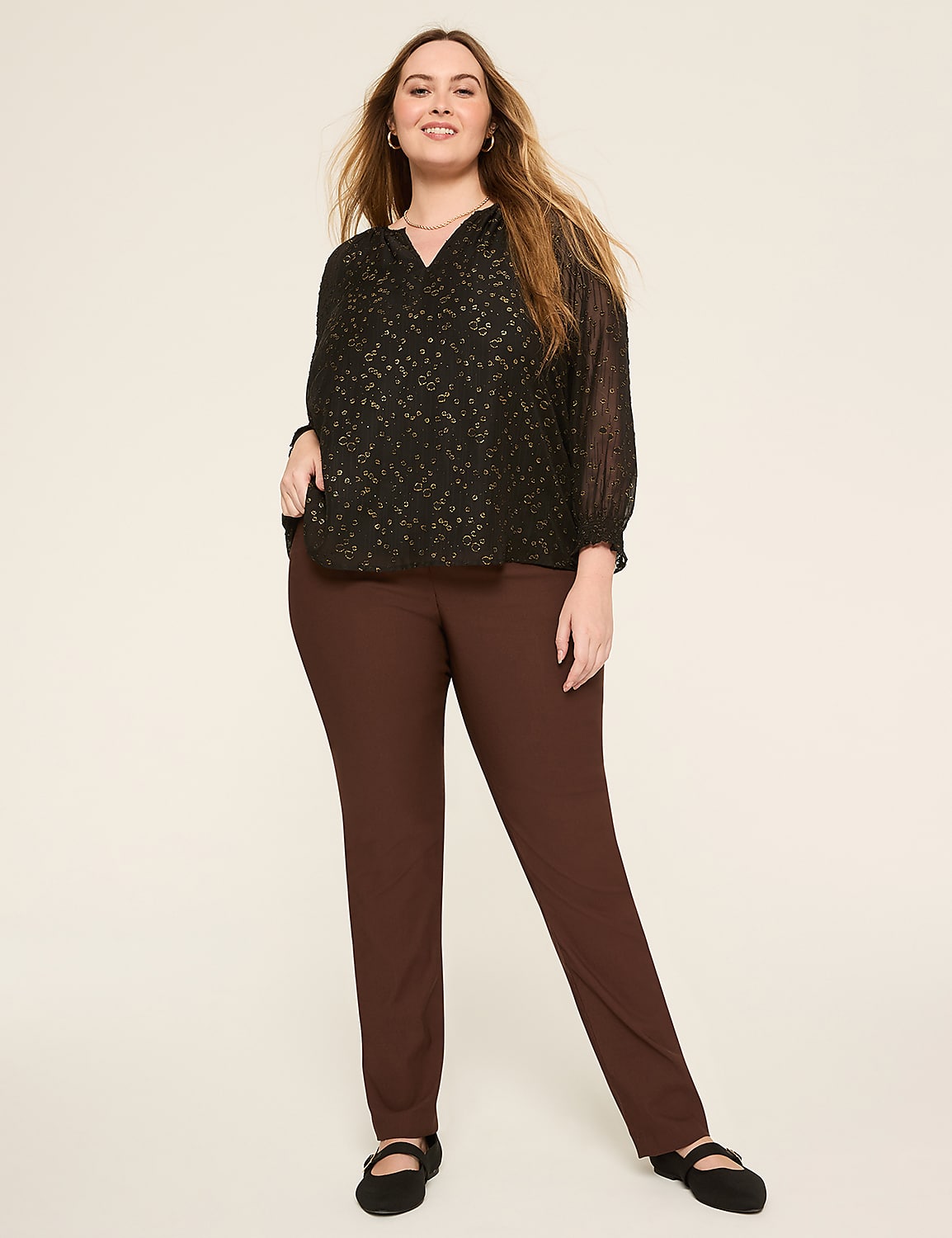 Swing Metallic Split-Neck Popover Blouse Product Image 3