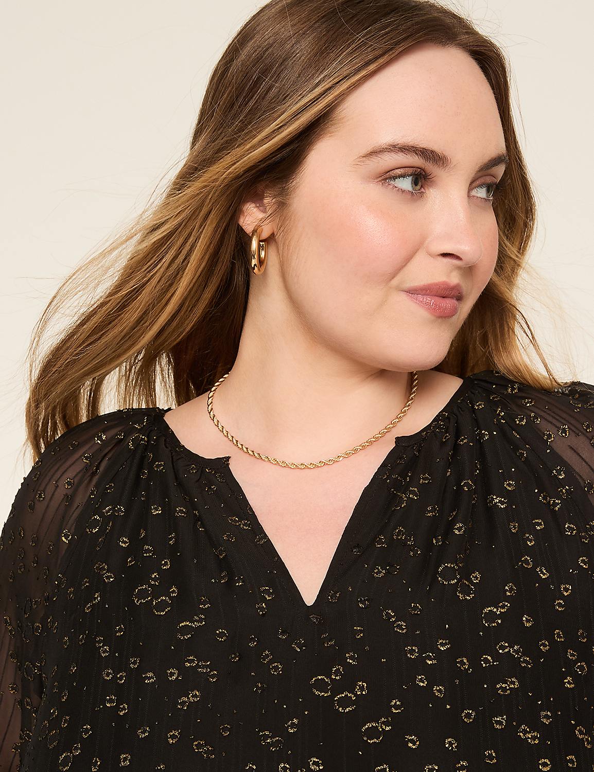 Swing Metallic Split-Neck Popover Blouse Product Image 4