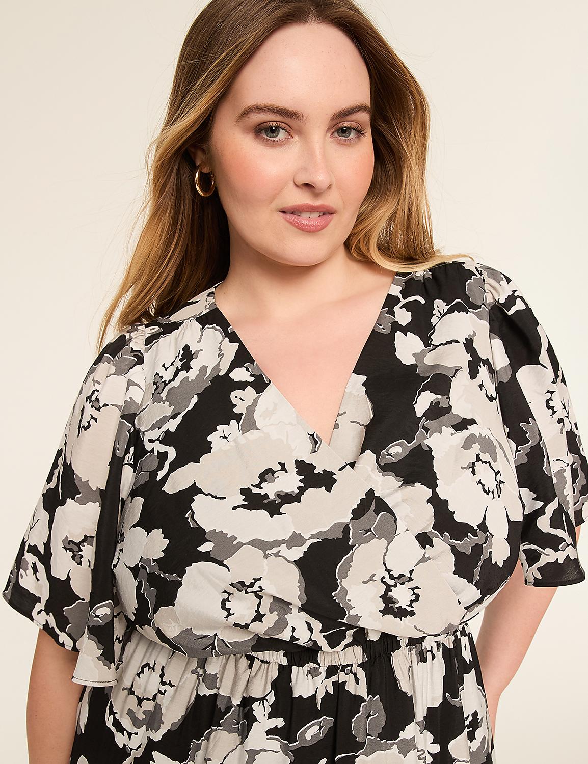 Surplice-Neck Elbow-Sleeve Midi Dress Product Image 3