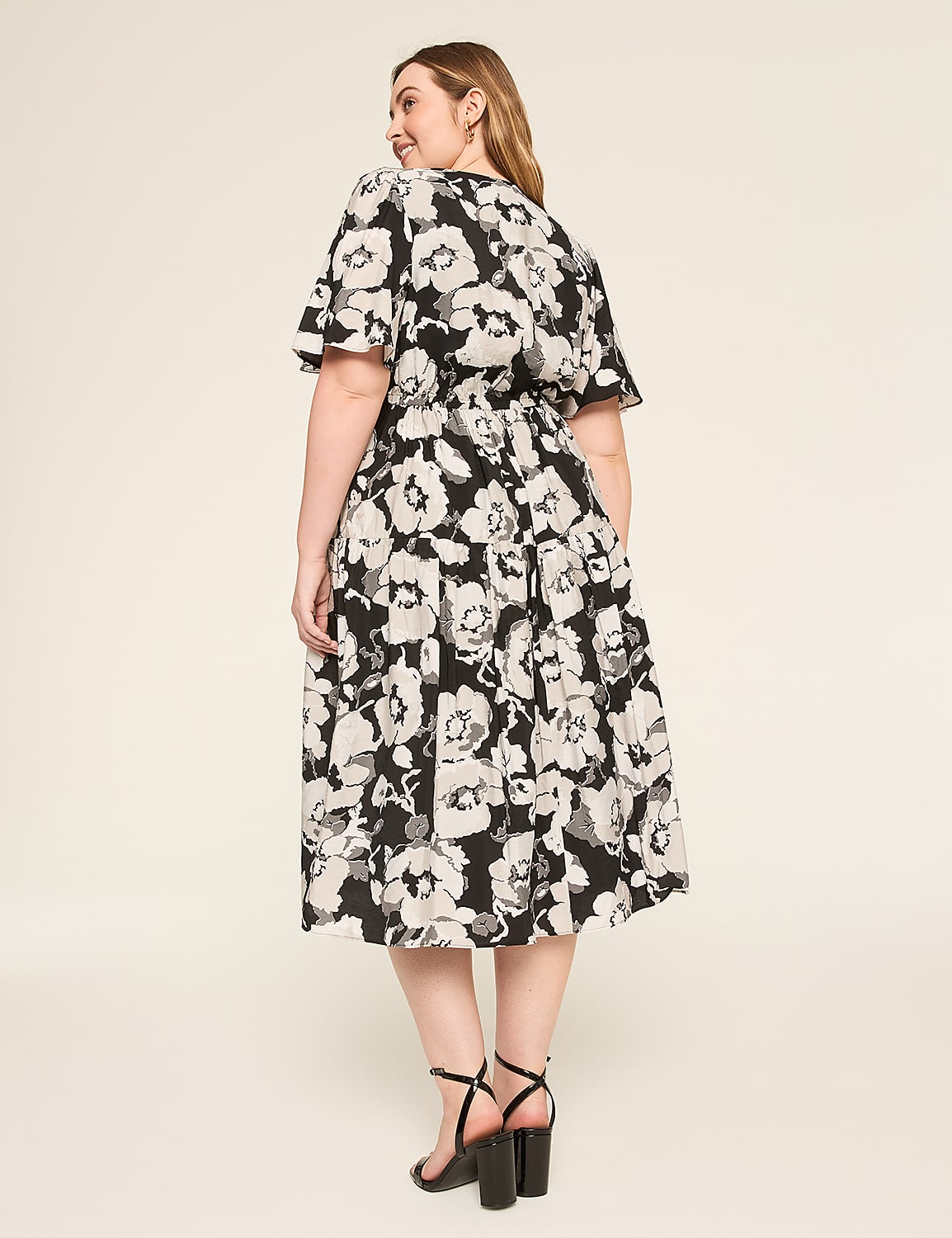 Surplice-Neck Elbow-Sleeve Midi Dress Product Image 2