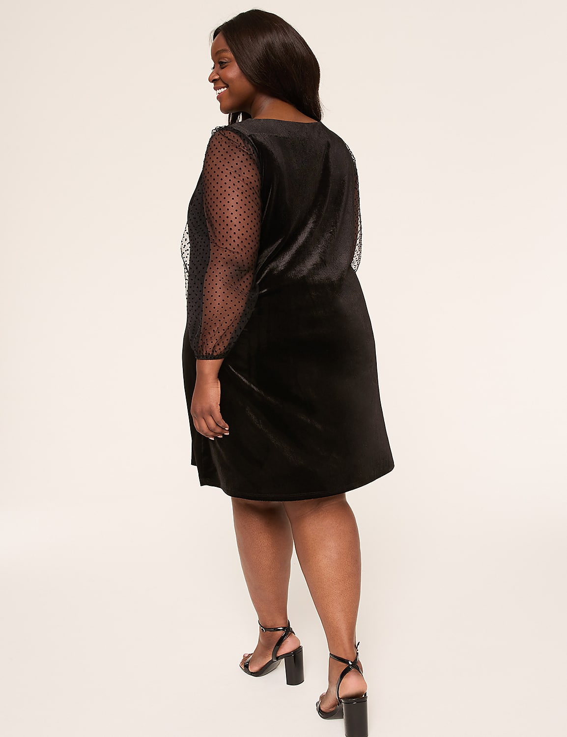 Mesh-Sleeve Velvet Short Dress Product Image 2