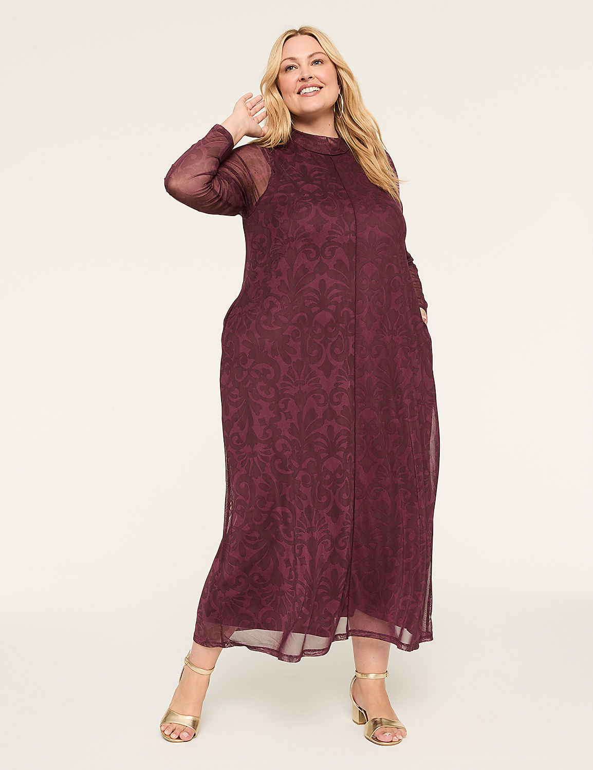 Long-Sleeve Mock-Neck Maxi Dress Product Image 1