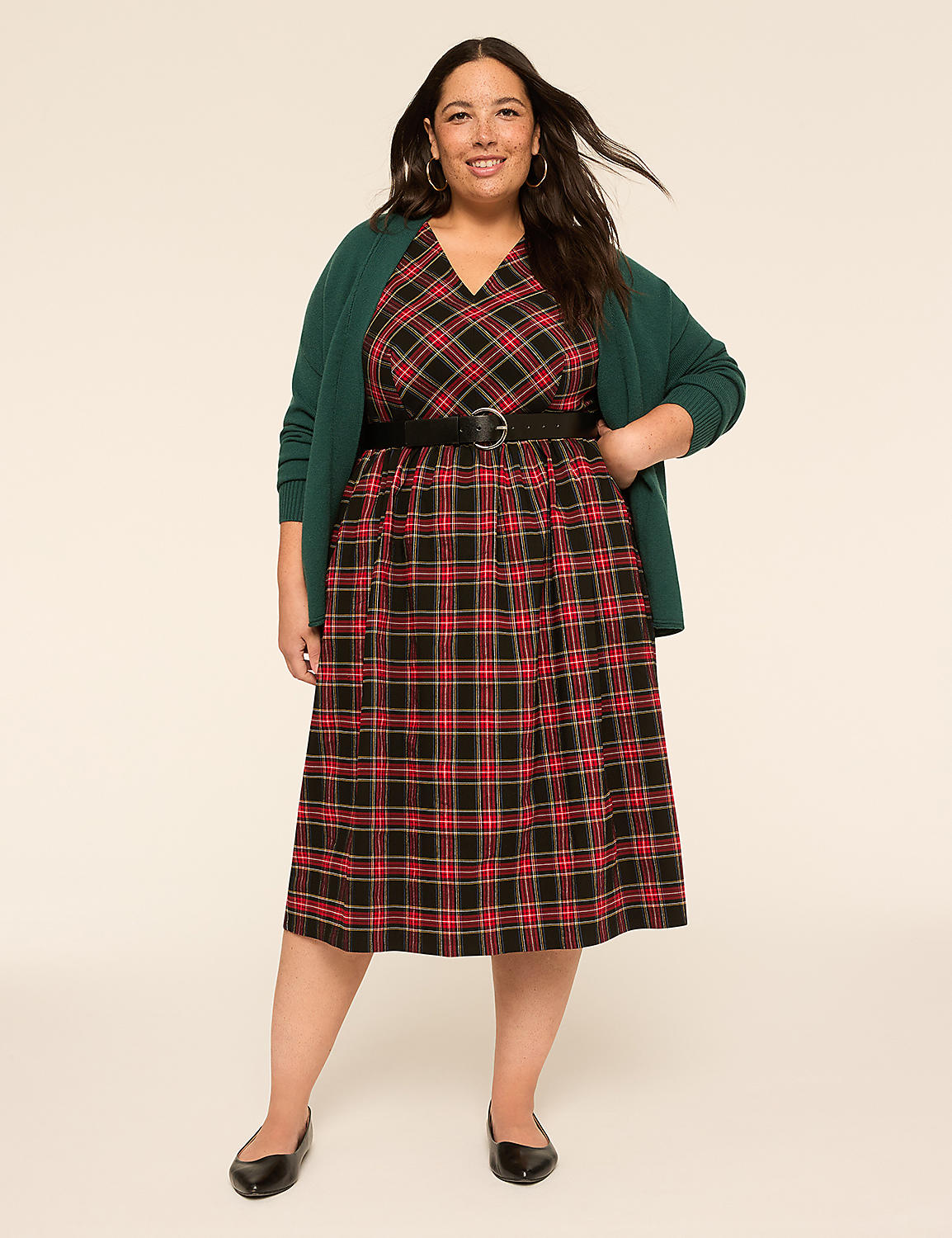 Cap-Sleeve Plaid Midi Dress Product Image 1