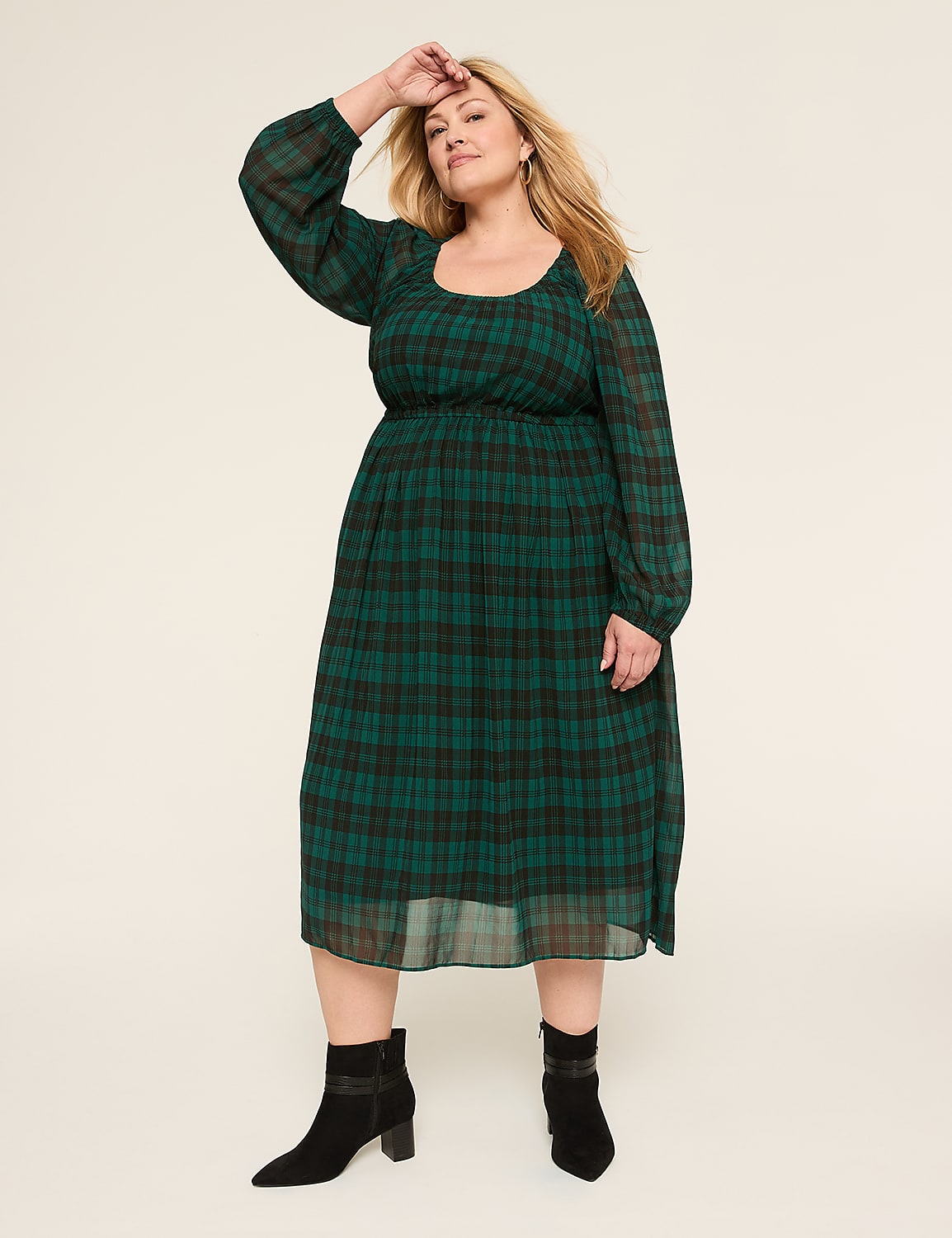 Long-Sleeve Scoop-Neck Midi Dress Product Image 1