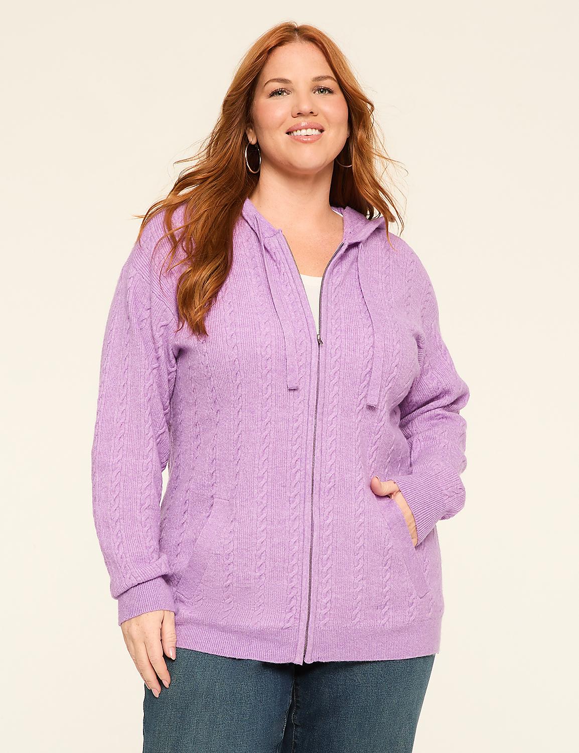 Cable Knit Zip-Front Hoodie Cardigan Product Image 1