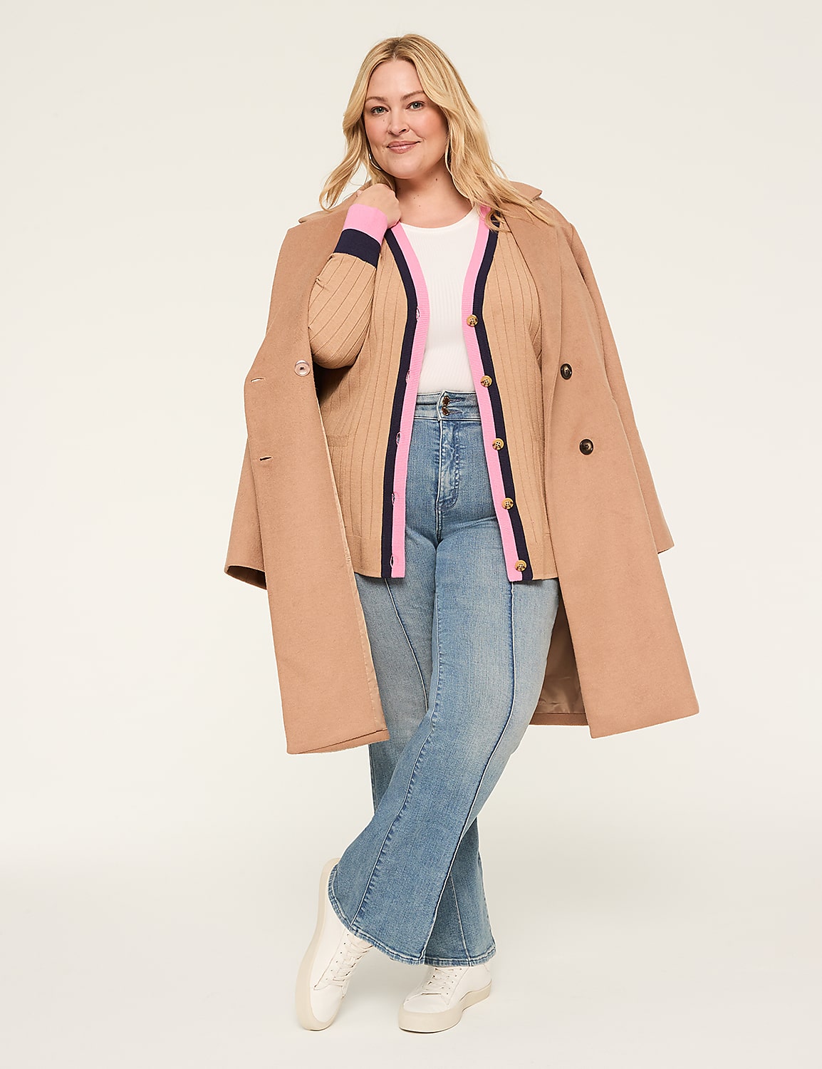 Long-Sleeve Button-Front Stripe-Trim Cardigan Product Image 4