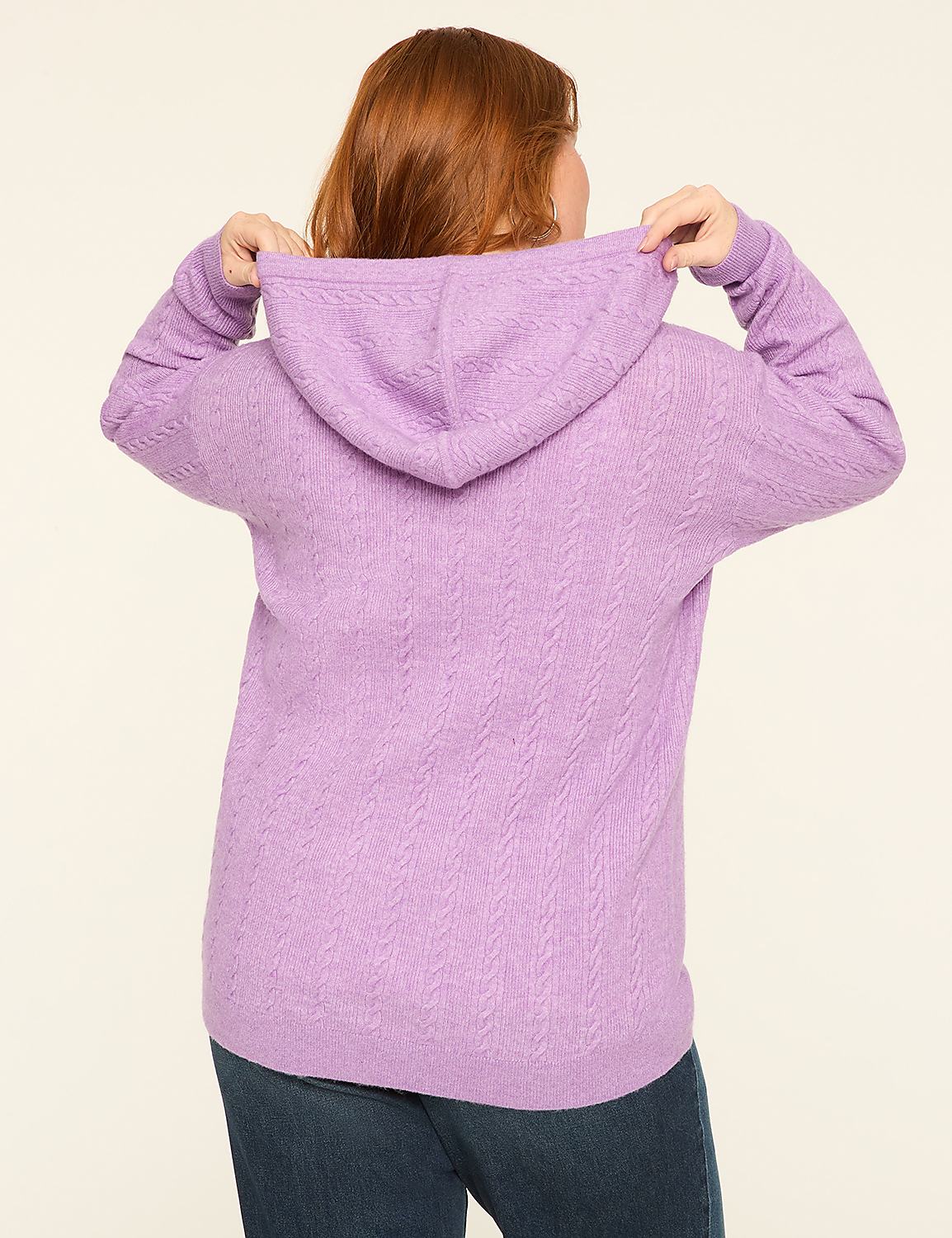 Cable Knit Zip-Front Hoodie Cardigan Product Image 2