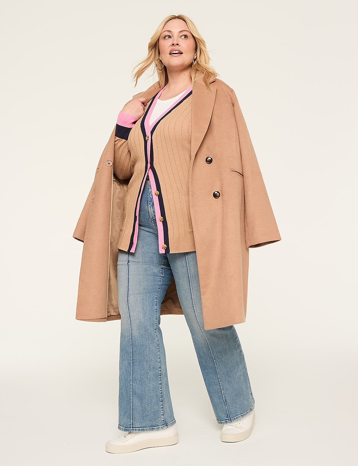 Long-Sleeve Button-Front Stripe-Trim Cardigan Product Image 3
