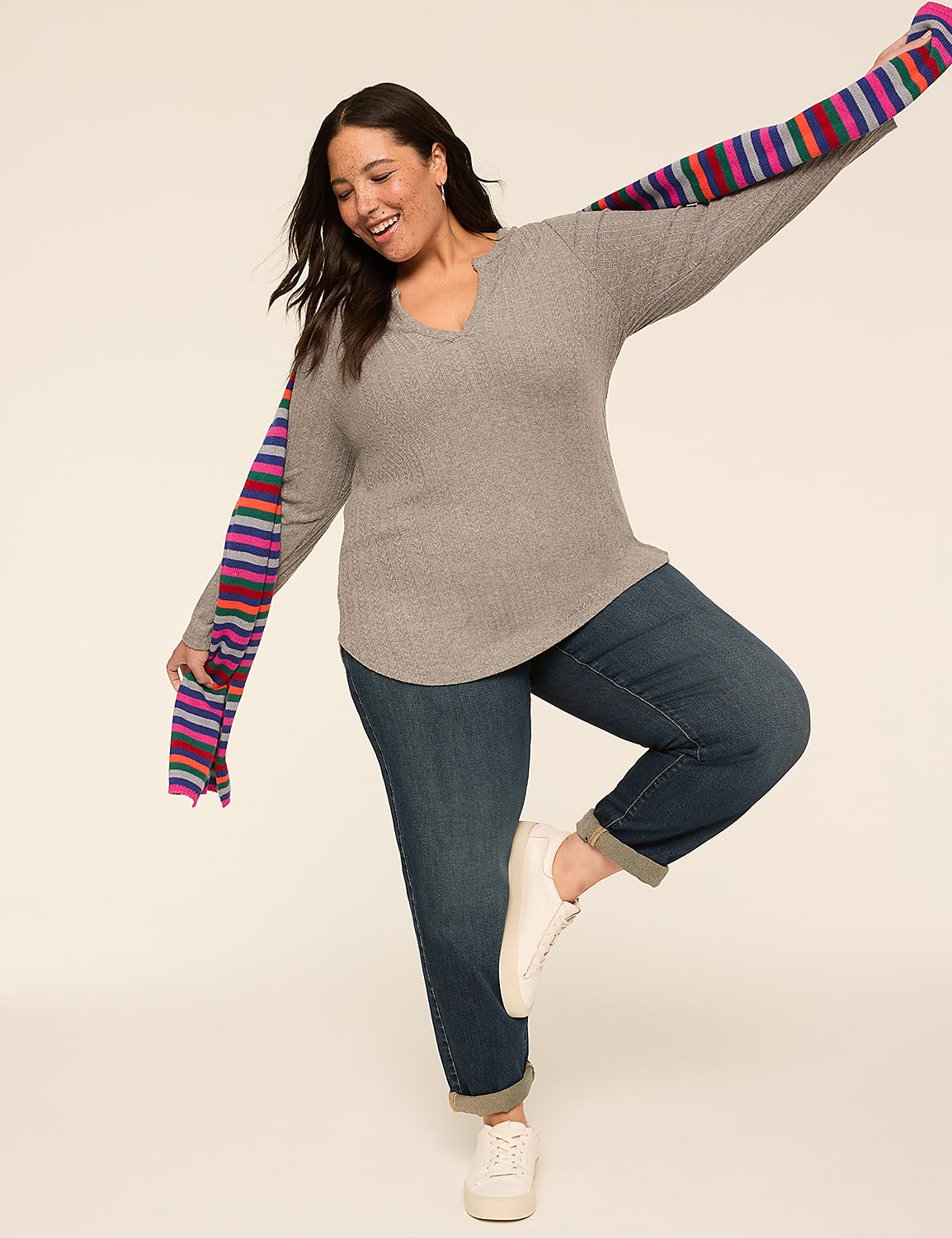 Long-Sleeve V-Notch Neck Tunic Tee Product Image 3