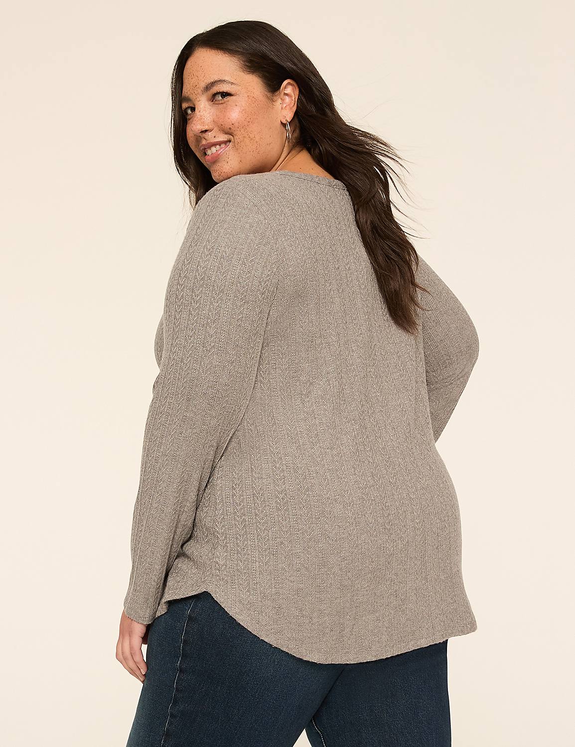 Long-Sleeve V-Notch Neck Tunic Tee Product Image 2