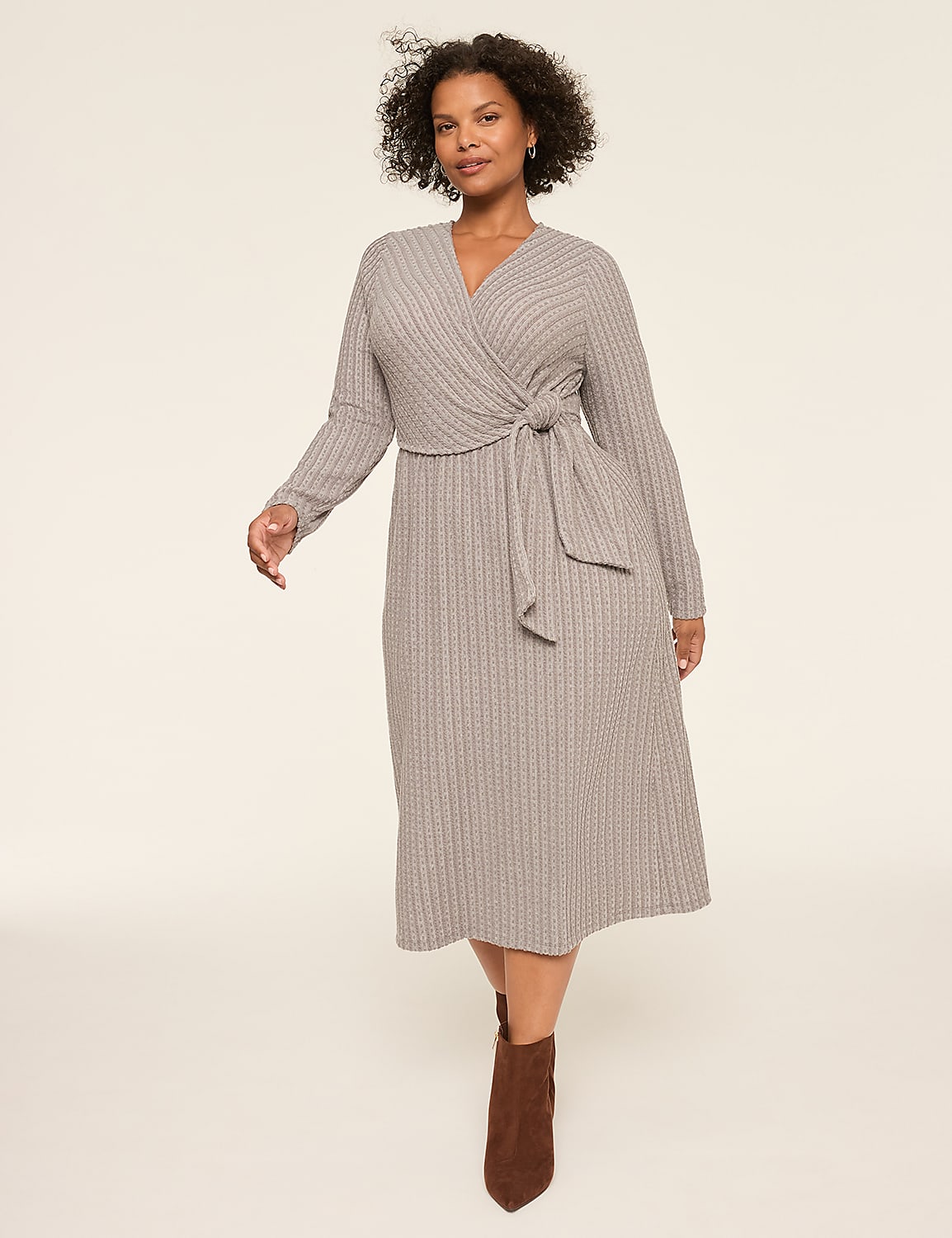 Faux-Wrap Cable Knit Dress Product Image 1