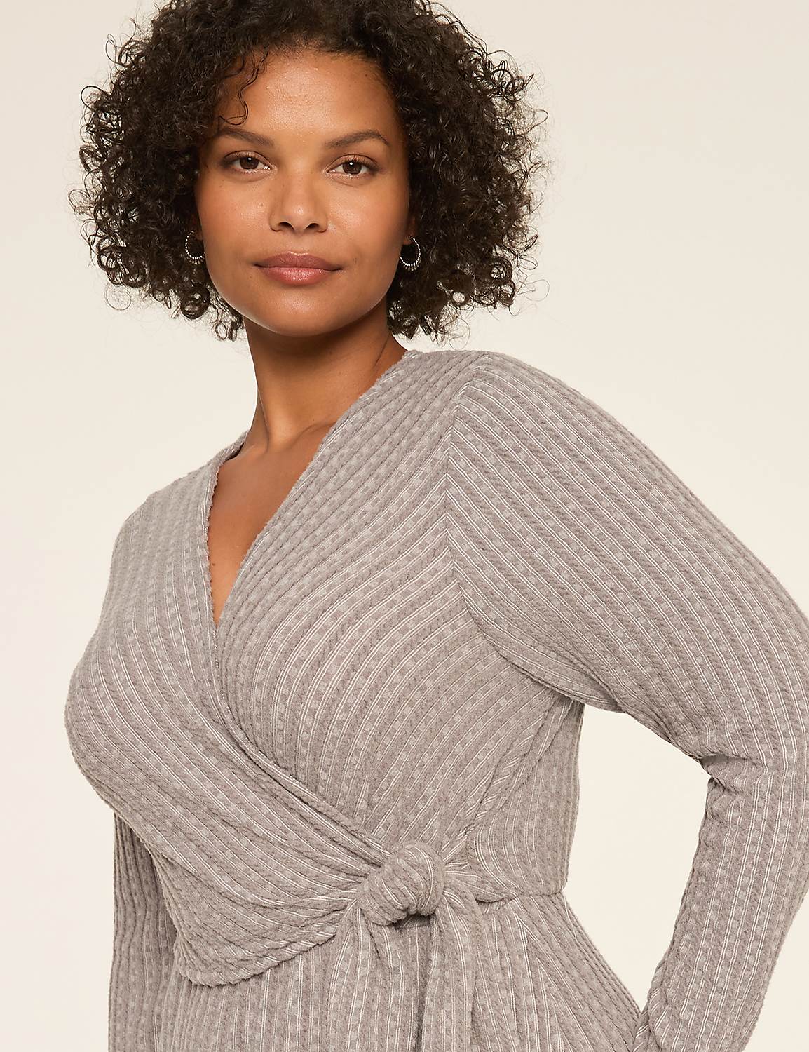Faux-Wrap Cable Knit Dress Product Image 3