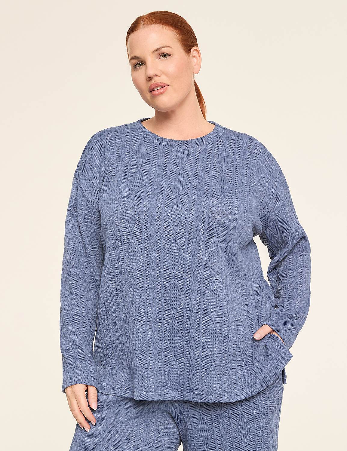 LIVI Long-Sleeve Cable Knit Texture Top Product Image 1