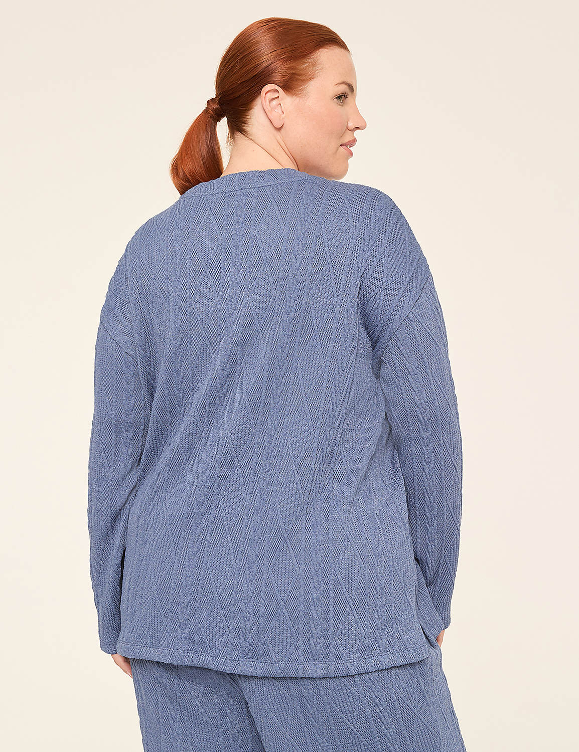 LIVI Long-Sleeve Cable Knit Texture Top Product Image 2