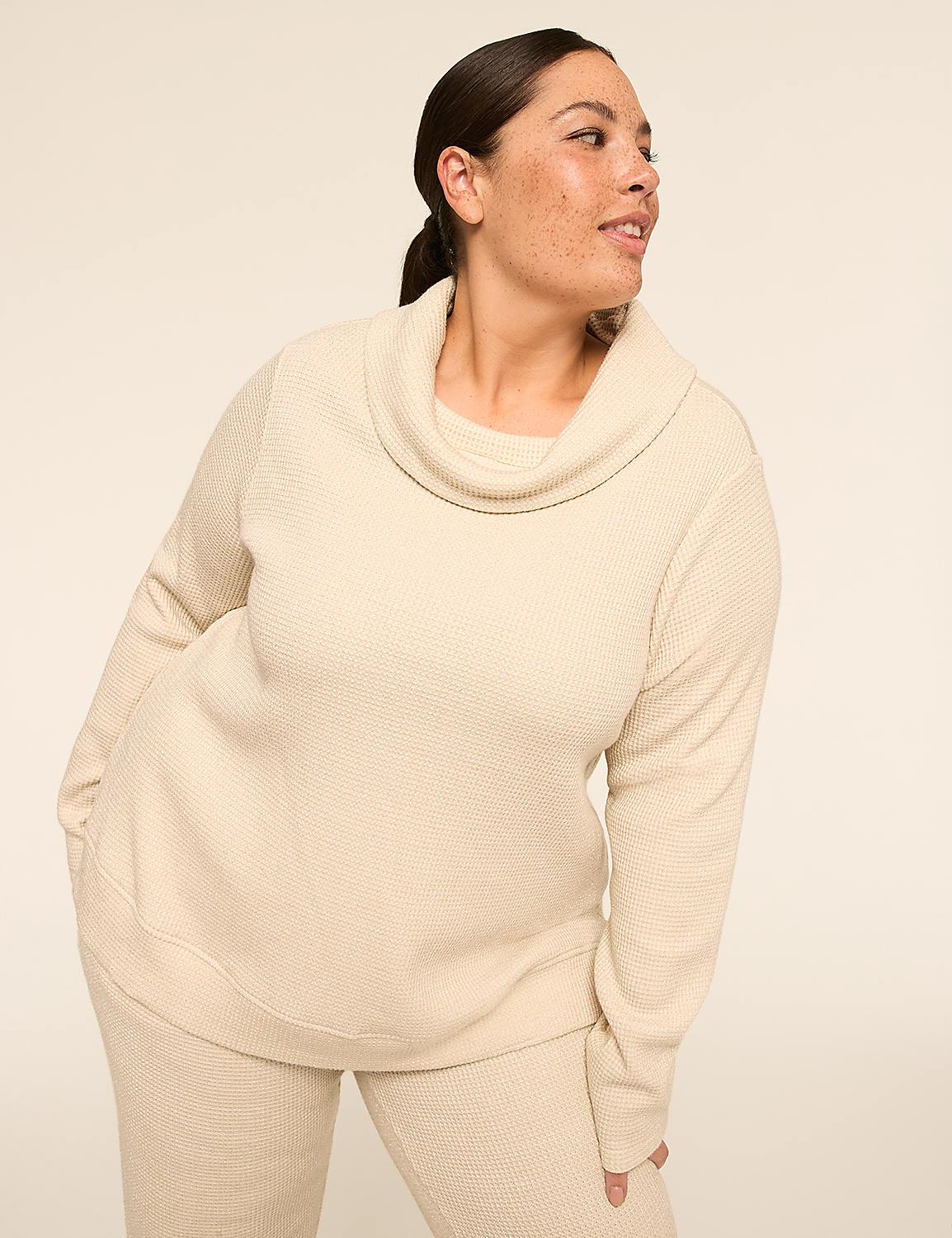 LIVI Shine Waffle Cowlneck Sweatshirt Product Image 1