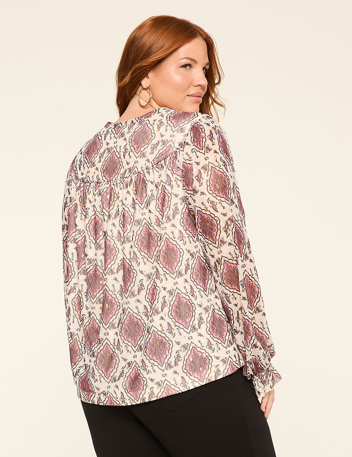 Swing Shimmer Foiled Mesh Tie-Neck Top Product Image 2