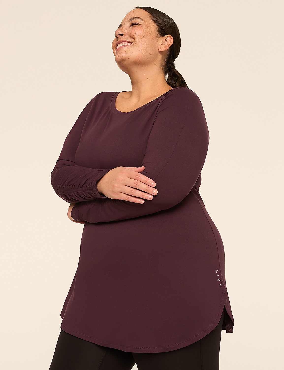 LIVI Soft Boatneck Ruched-Sleeve Tunic Product Image 1