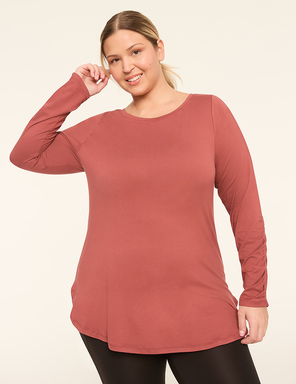 LIVI Soft Boatneck Ruched-Sleeve Tunic Product Image 1