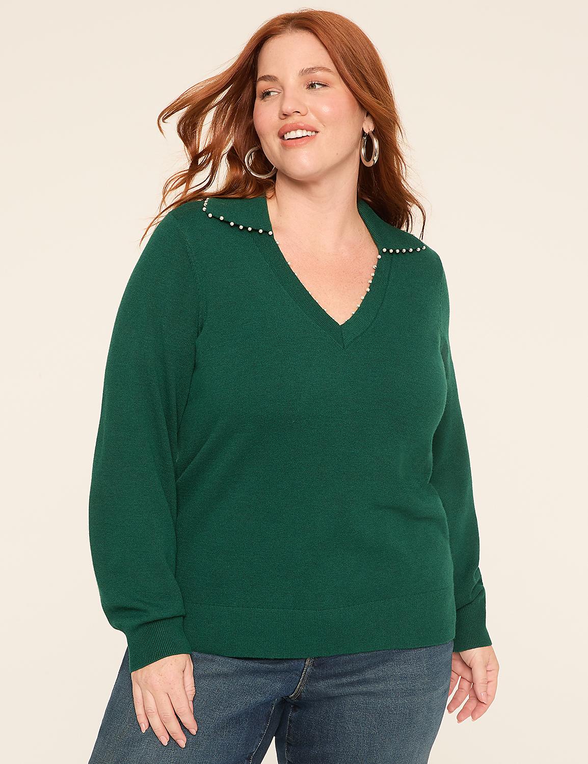 Pearlized V-Neck Collar Sweater Product Image 1