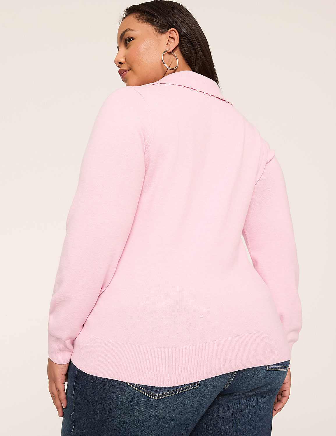 Pearlized V-Neck Collar Sweater Product Image 2