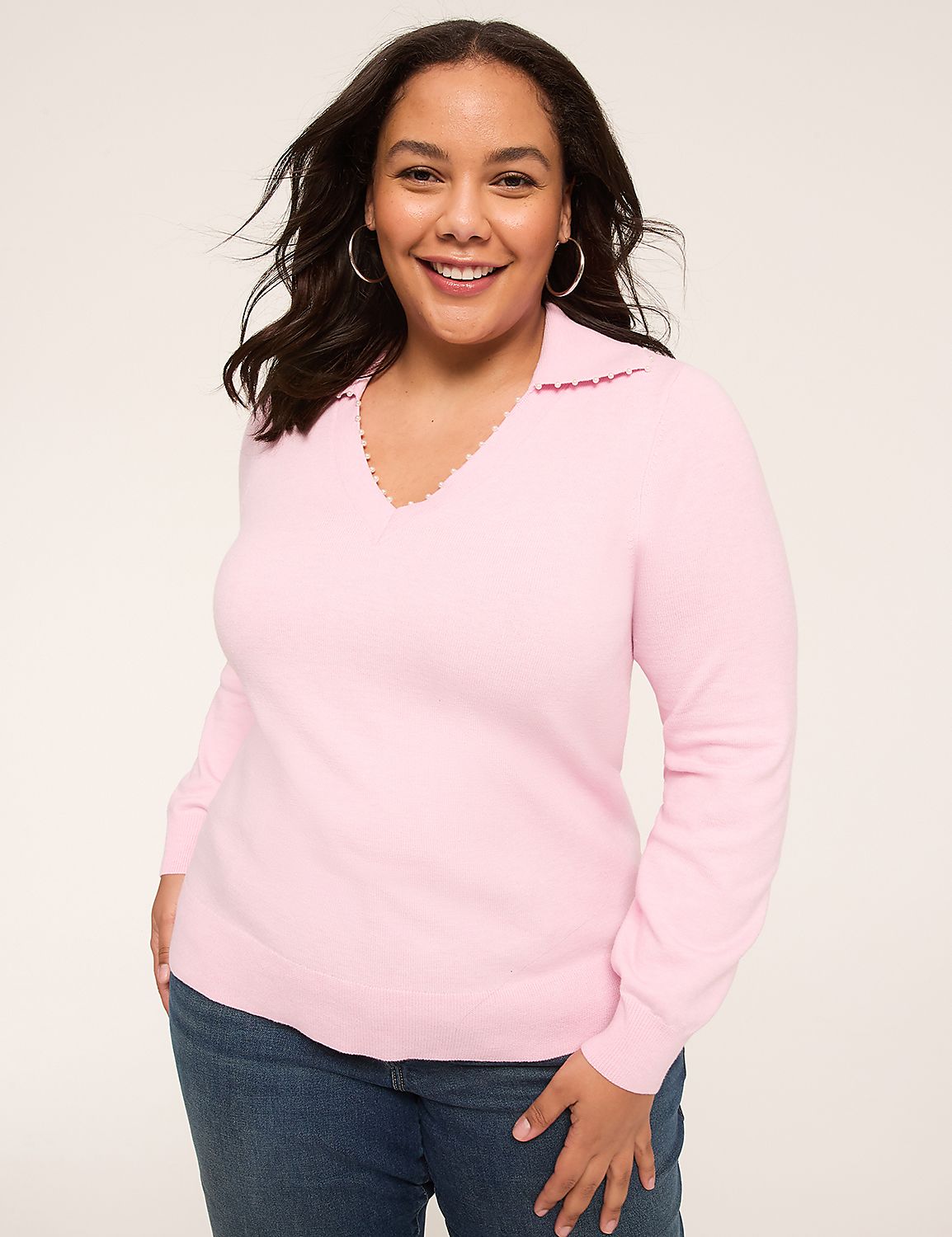 Pearlized V-Neck Collar Sweater Product Image 1