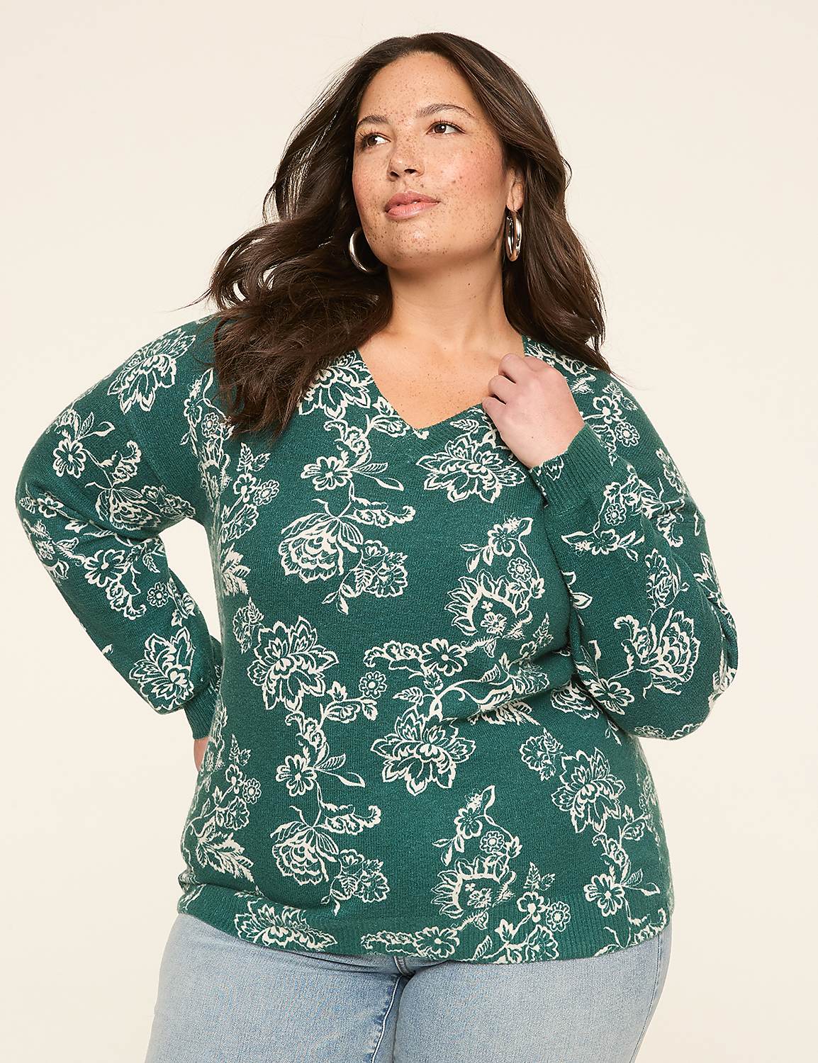 Long-Sleeve V-Neck Pullover Sweater Product Image 1